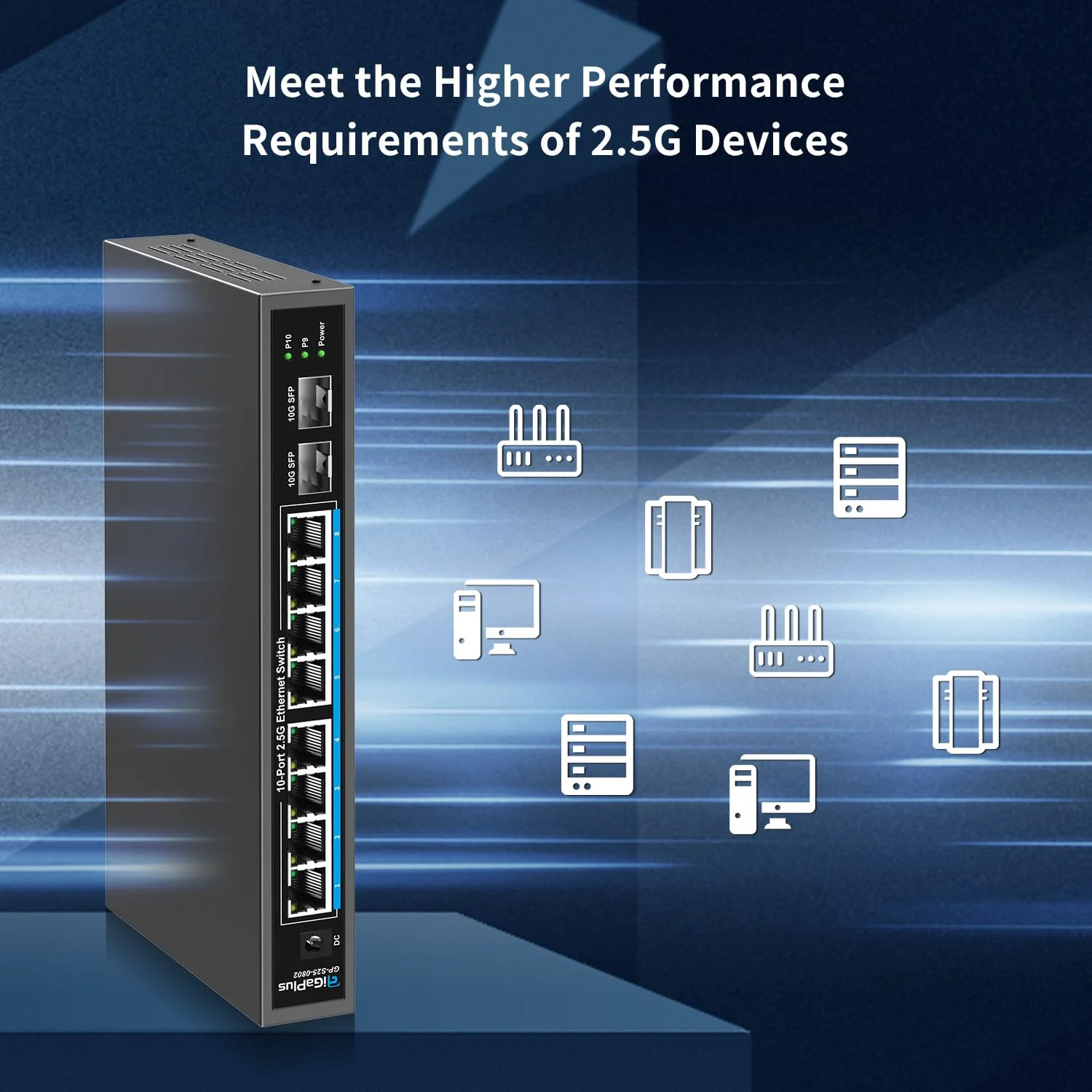 10 Port 2.5Gb Unmanaged Ethernet Switch mit 8* 2.5G Base-T Ports, 2* 10G SFP+ Ports. GiGaPlus 2.5Gbps Netzwerk Switch für 2.5Gbps NAS/PC, WiFi6 Router, Wireless AP. Lüfterloses Design, Plug and Play - Image 2