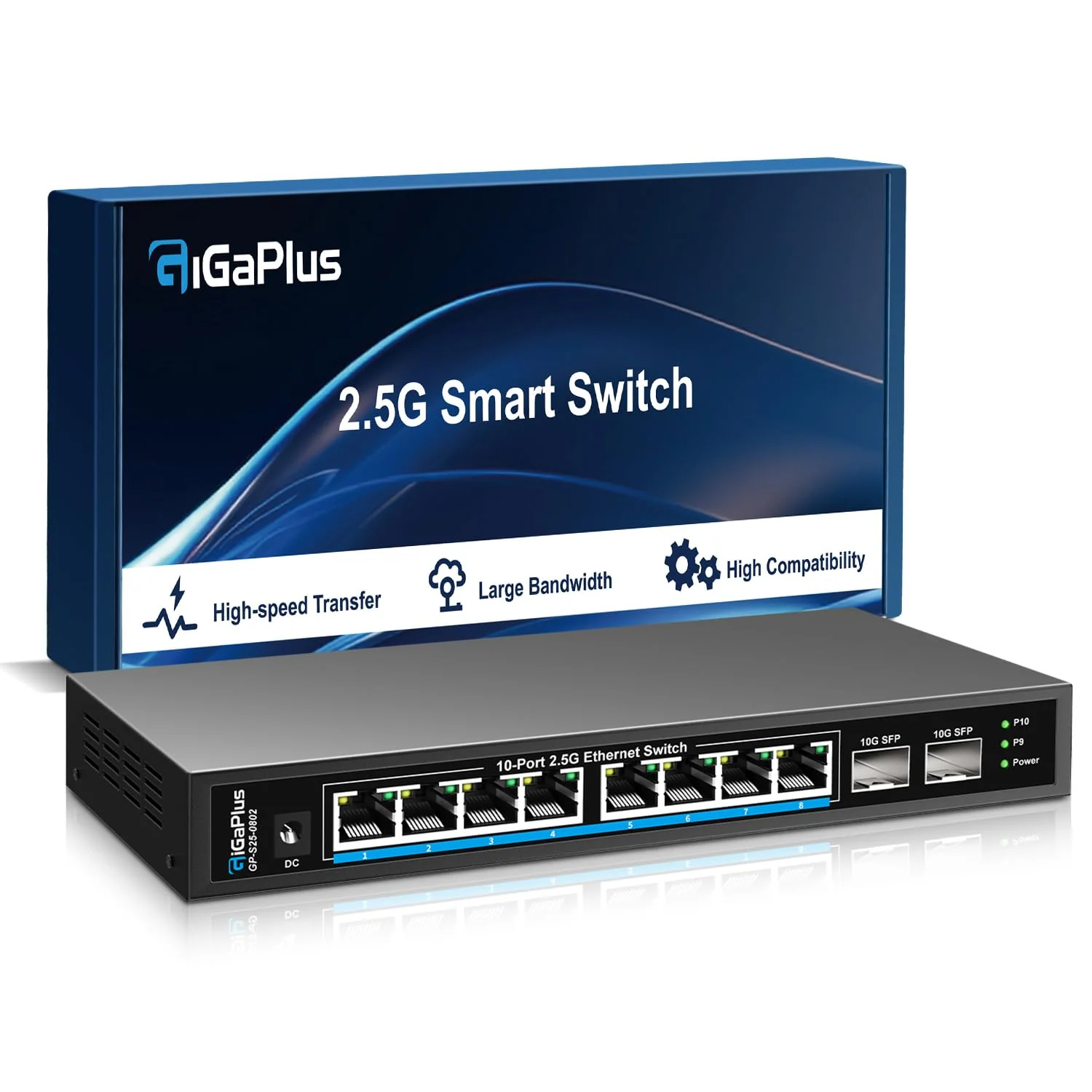 10 Port 2.5Gb Unmanaged Ethernet Switch mit 8* 2.5G Base-T Ports, 2* 10G SFP+ Ports. GiGaPlus 2.5Gbps Netzwerk Switch für 2.5Gbps NAS/PC, WiFi6 Router, Wireless AP. Lüfterloses Design, Plug and Play - Image 3