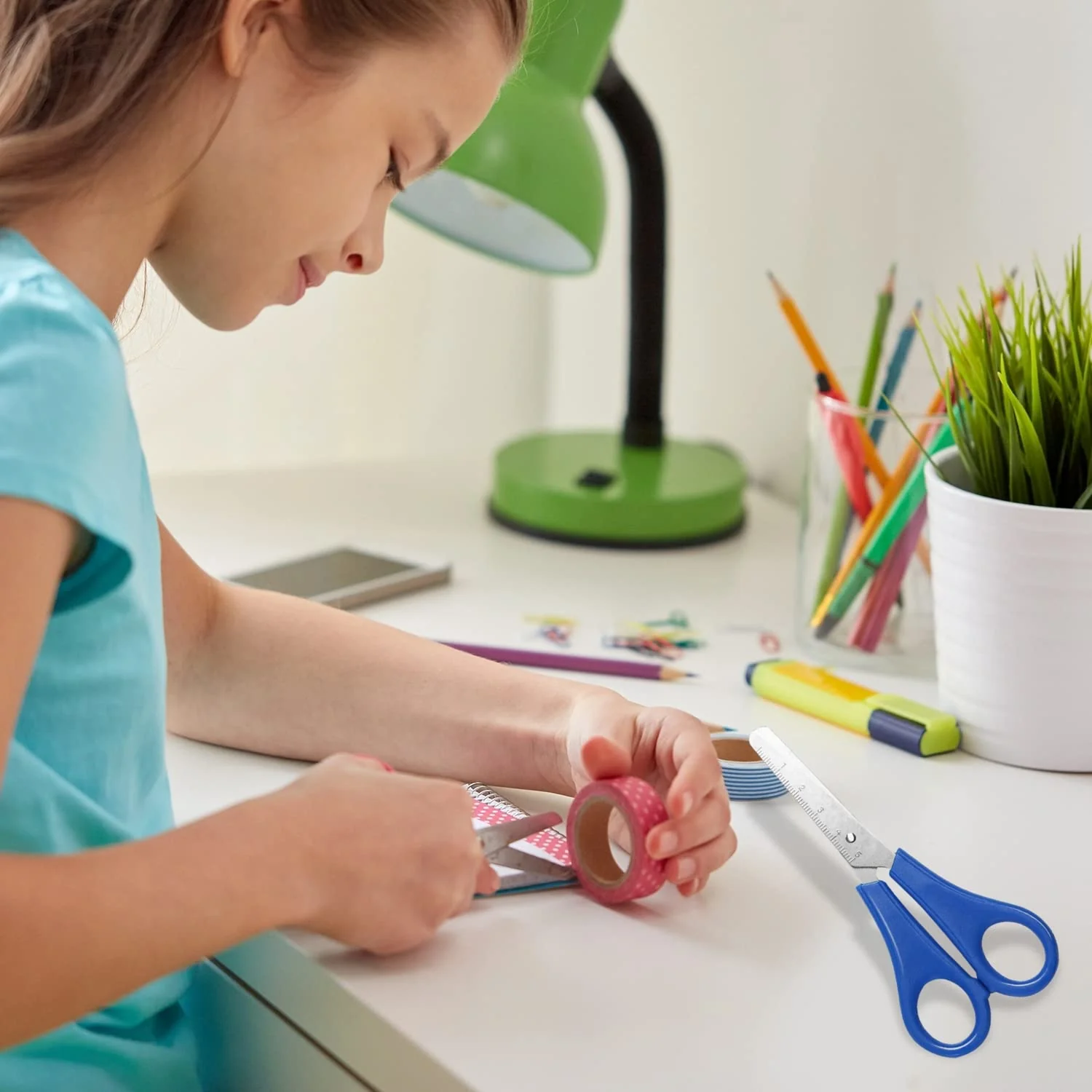 10 Stück Kinderschere, Schere Schule 1. klasse Kinderscheren Klein Büroschere mit Skala Bastelscheren Set für DIY Handwerk(5 Farben) - Image 4
