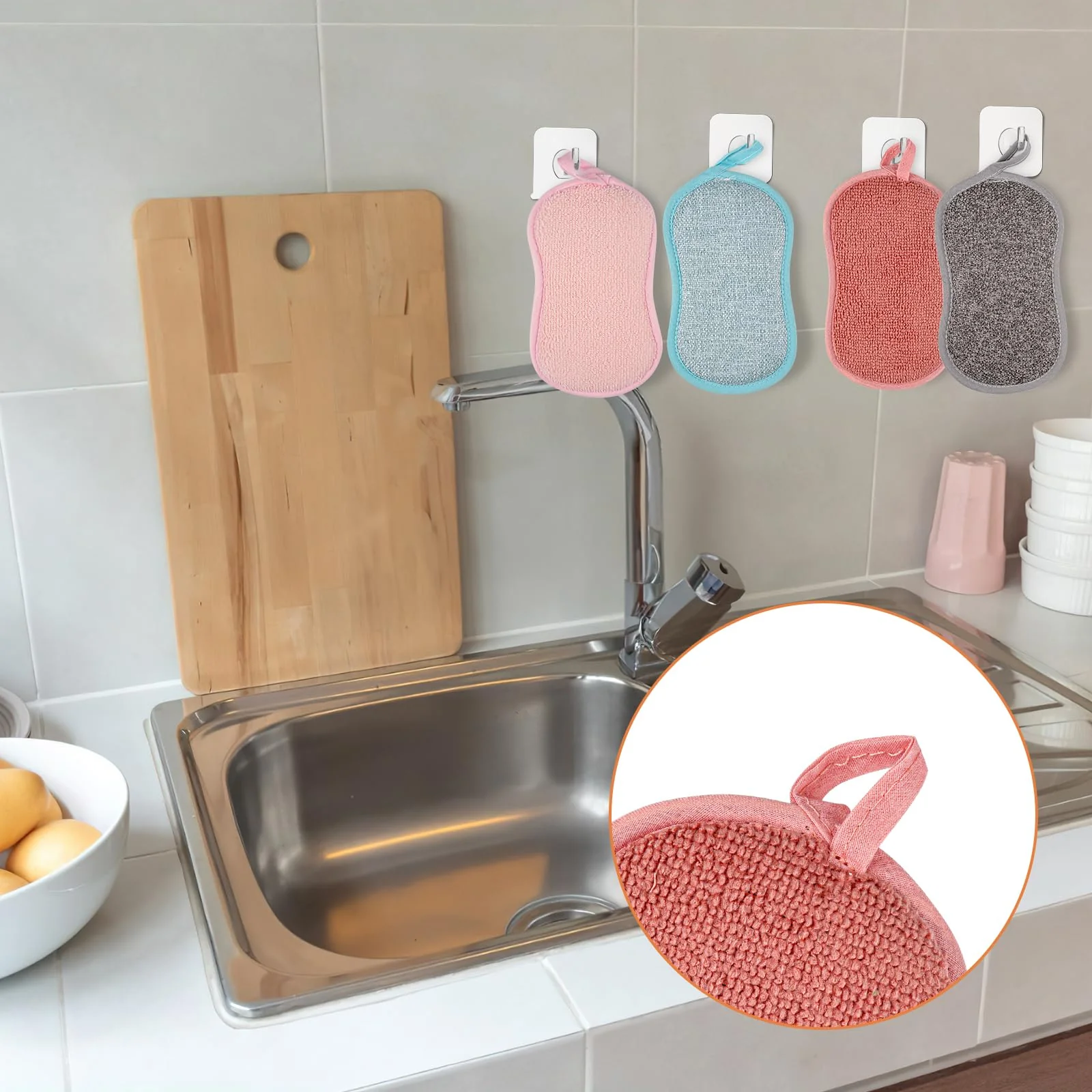 10 Stück Schwamm Küche, Mikrofaser Küchenschwamm, Reinigungsschwamm Doppelseitiger, Spülschwämme Waschbar für Reinigung Bei Hartnäckigem Schmutz Scheuerschwamm (5 Farben) - Image 7