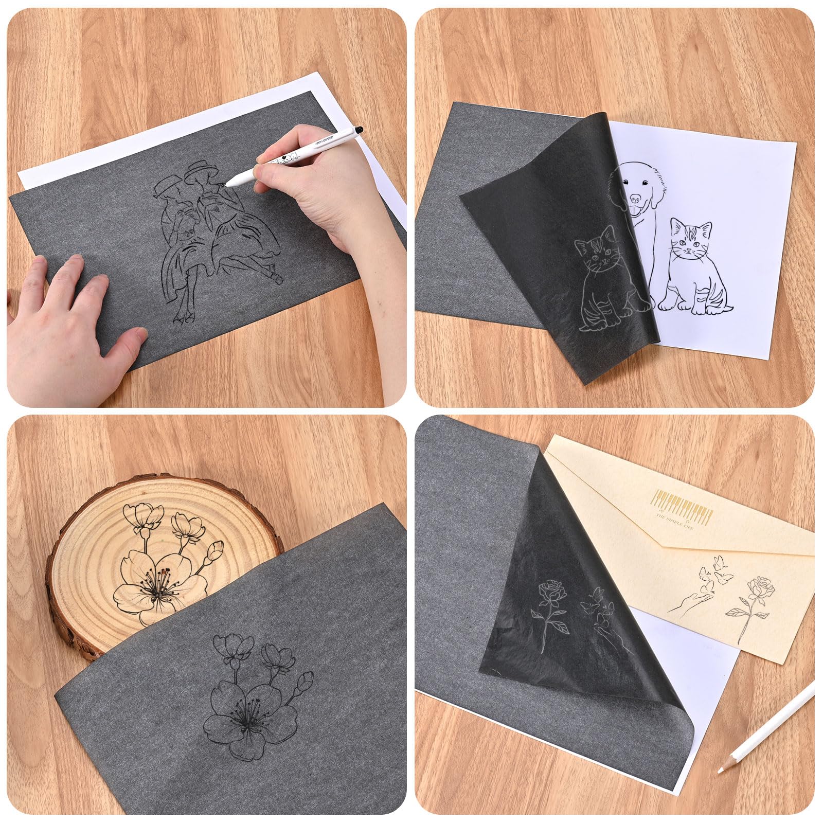 100 Blatt Transfer- und Kopierpapier, A4 Black Carbon pauspapier für holz, kohlepapier zum nachzeichnen, graphitpapier, durchschreibepapier, 21 x 29,7 cm - Image 5