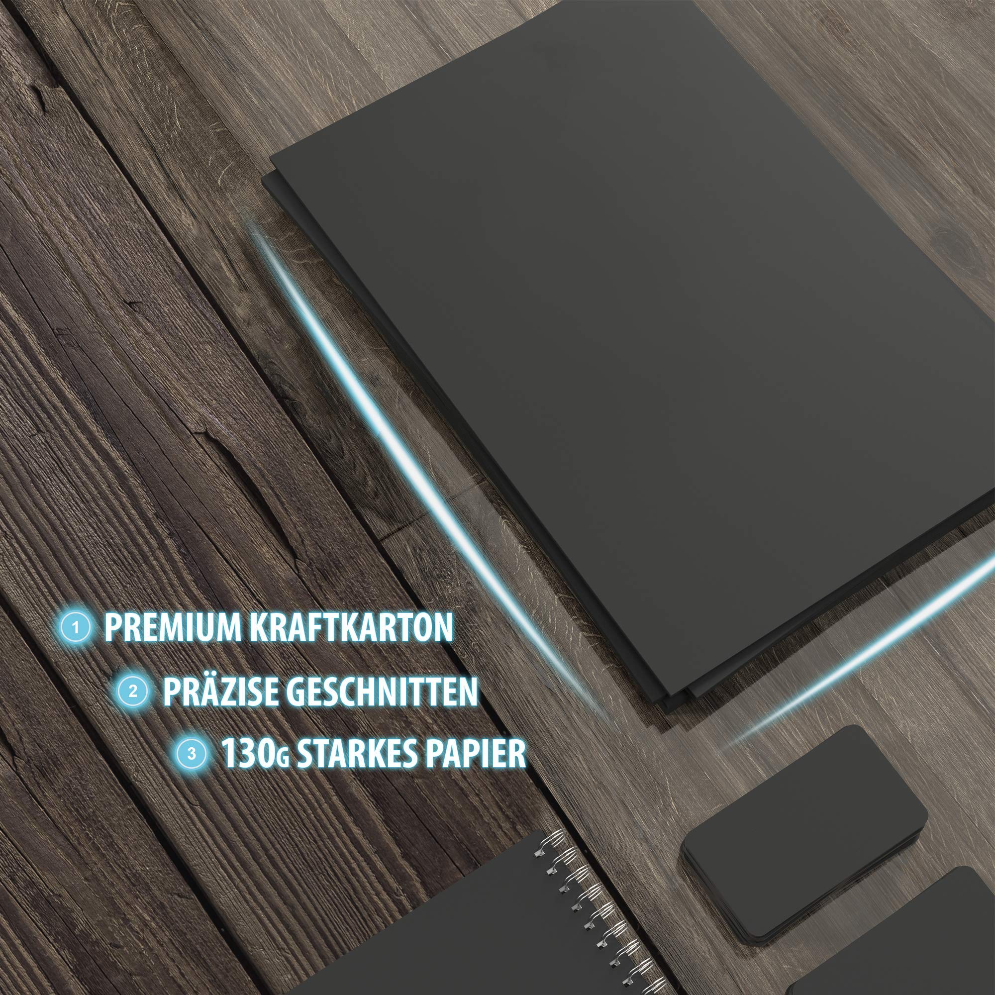 100 Stück Schwarz TONZEICHENpapier A4 – 130g stark – Schwarze Blätter – Bastel Bogen - Vollschwarz – Stabiles Zeichenpapier, Pappe zum Basteln, Zeichenkarton - DIY - Kreativ Zubehör für Fotoalben - Image 6