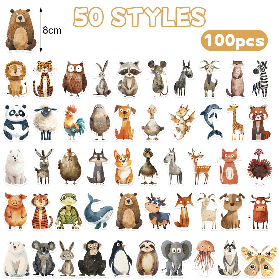 100 Stück Sticker Tiere, Aufkleber Kinder, Wasserfeste Tier Sticker, Kreatives DIY für Laptop, Mobiltelefon, Skateboard, Gepäck & mehr - Image 7