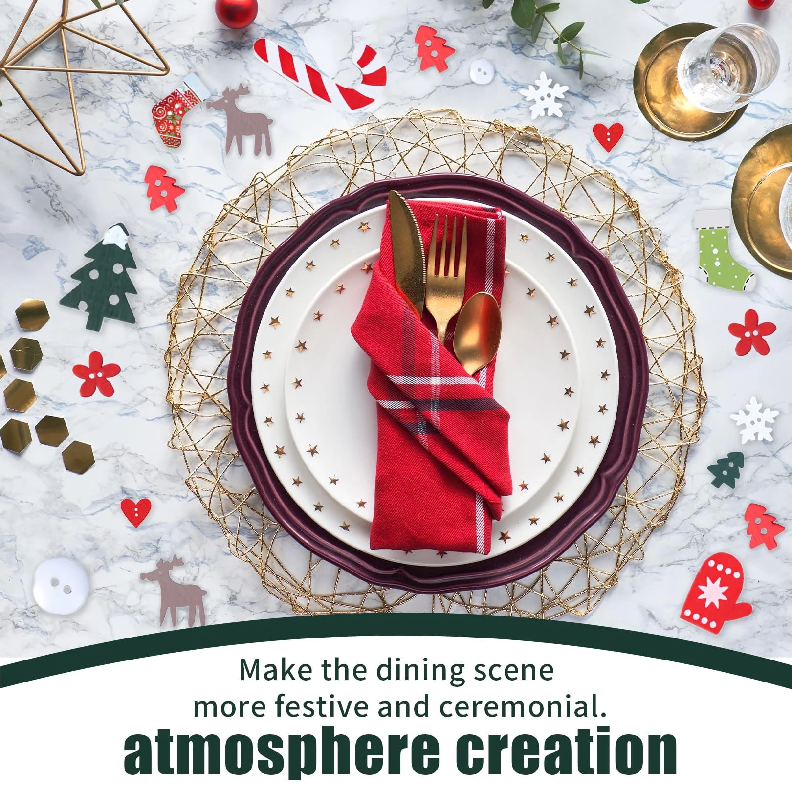 100 Stück Tischdeko Weihnachten,Streudeko Weihnachten Holz Konfetti Tisch,Weihnachts Basteln Weihnachtskonfetti Deko,Christmas Bastel Rentier Schneeflocken Tischschmuck für Party Geschenkkonfetti - Image 5