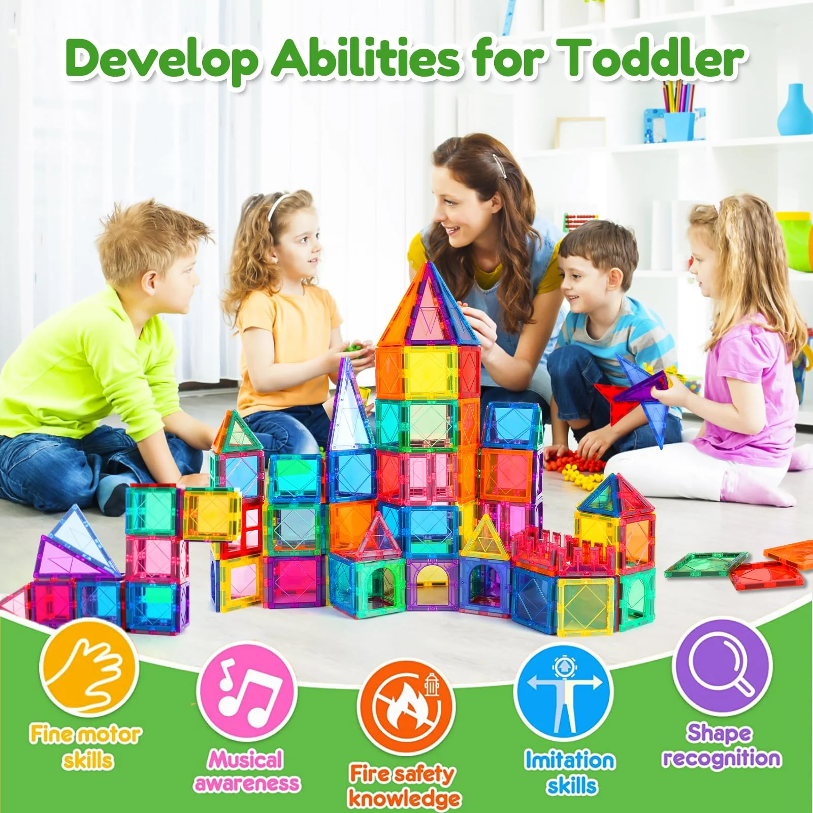 100PCS Magnetische Bausteine mit 2 Autos Magnetbausteine Kinder Magnetspiel Montessori Magnet Bausteine Magnetic Tiles Building Blocks Weihnachts Magnete Geschenk Spielzeug ab 3 4 5 6 7+ Junge Mädchen - Image 4