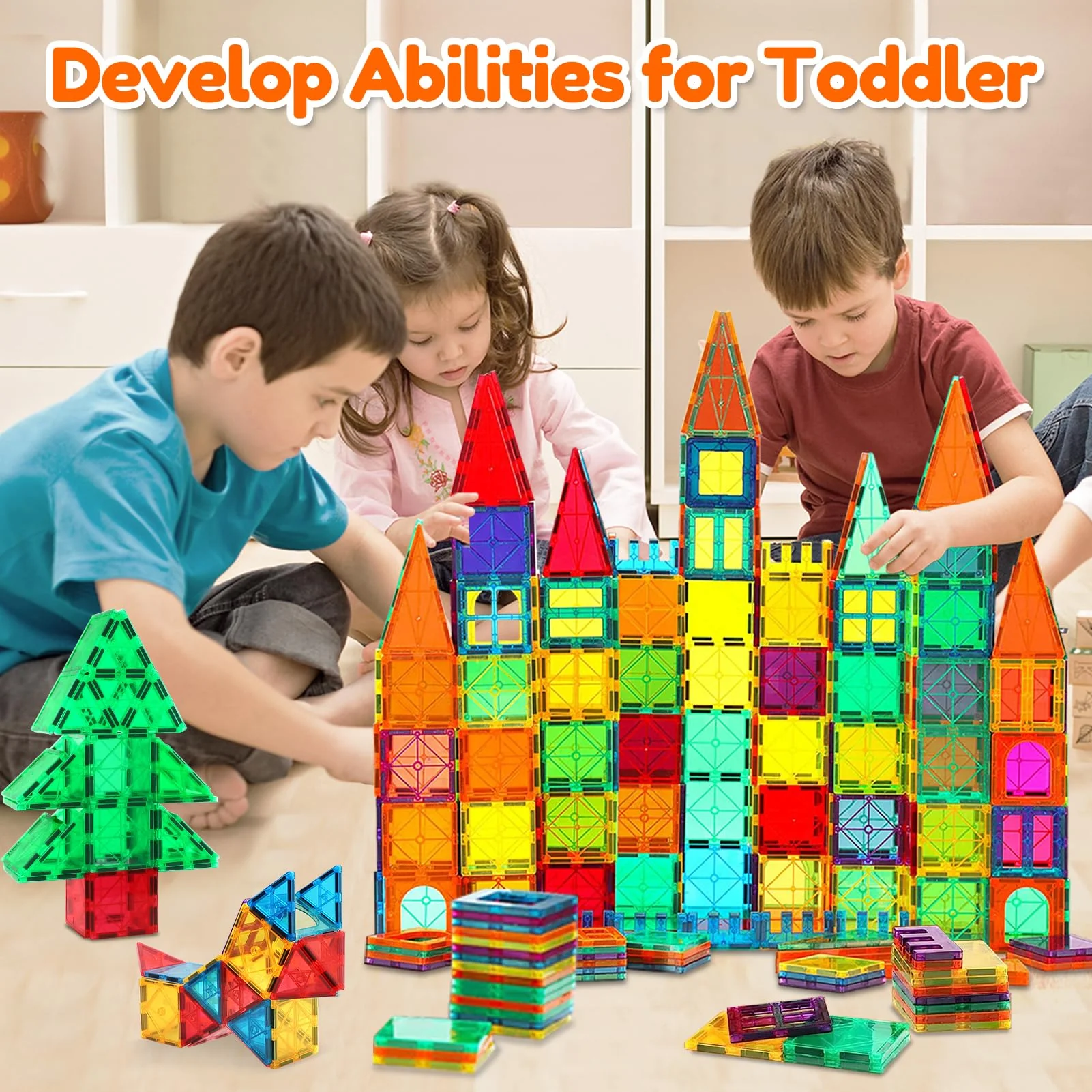 100pcs Magnetische Bausteine Spielzeug ab 3 Jahre Kinder, Magnetbausteine für 4-8 kinder, Montessori STEM-Lernspielzeug Magneten Set Spielzeug Geschenk für Kinder ab 3 4 5 6 7 Jahre Junge Mädchen - Image 3