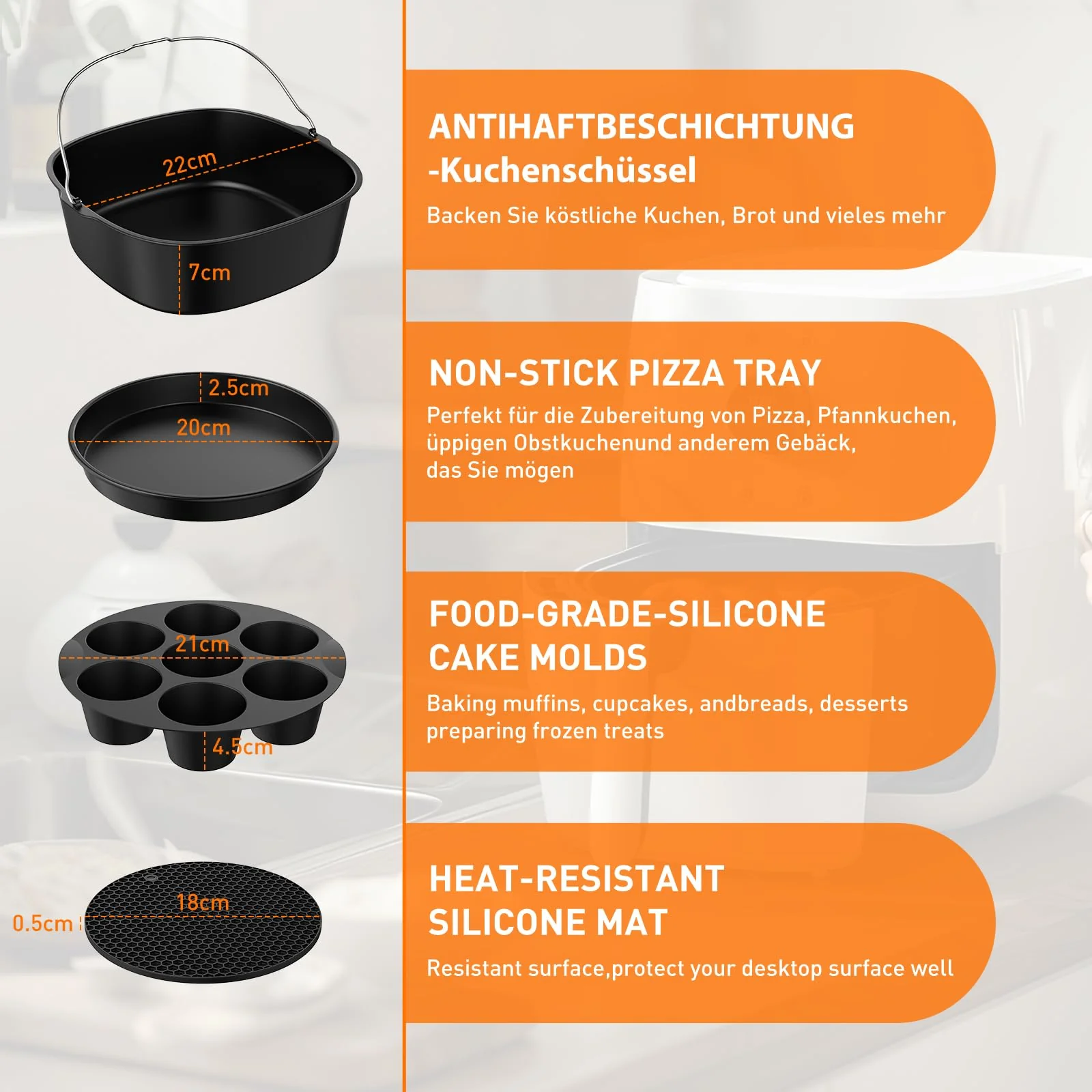 11-teiliges für Philips 5000 Serie Airfryer Zubehör XXL 7,2L 8,3L,BPA-frei Heißluftfritteuse Zubehör für COSORI Turboblaze XXL 5,5L 6L 6,4L,Russell Hobbs XXL 8L,Tefal XXL 6,5L,Cecotec 6L,Ninja 6,2L - Image 6