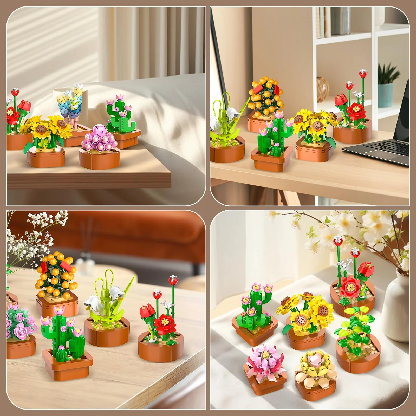 12 Blumen Sukkulenten 3.6MM Mini Bausätze – 1403 Stück Botanisches Set, Büro & Heimdekor, Blumenpflanzen, Bonsai Bausteinspielzeug, kreatives Bauprojekt für Erwachsene, Geschenke für Frauen Kinder 10+ - Image 5