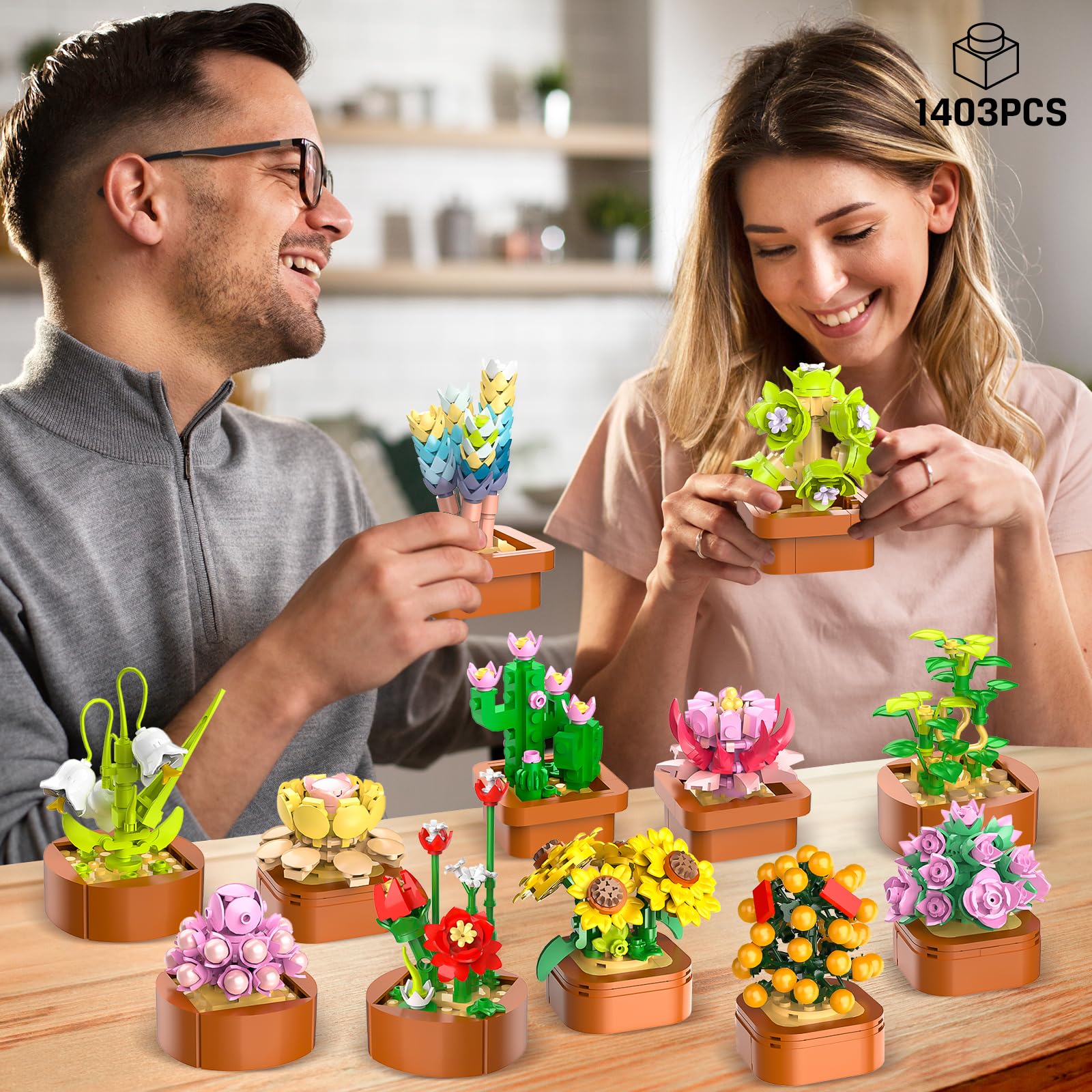 12 Blumen Sukkulenten 3.6MM Mini Bausätze – 1403 Stück Botanisches Set, Büro & Heimdekor, Blumenpflanzen, Bonsai Bausteinspielzeug, kreatives Bauprojekt für Erwachsene, Geschenke für Frauen Kinder 10+ - Image 9