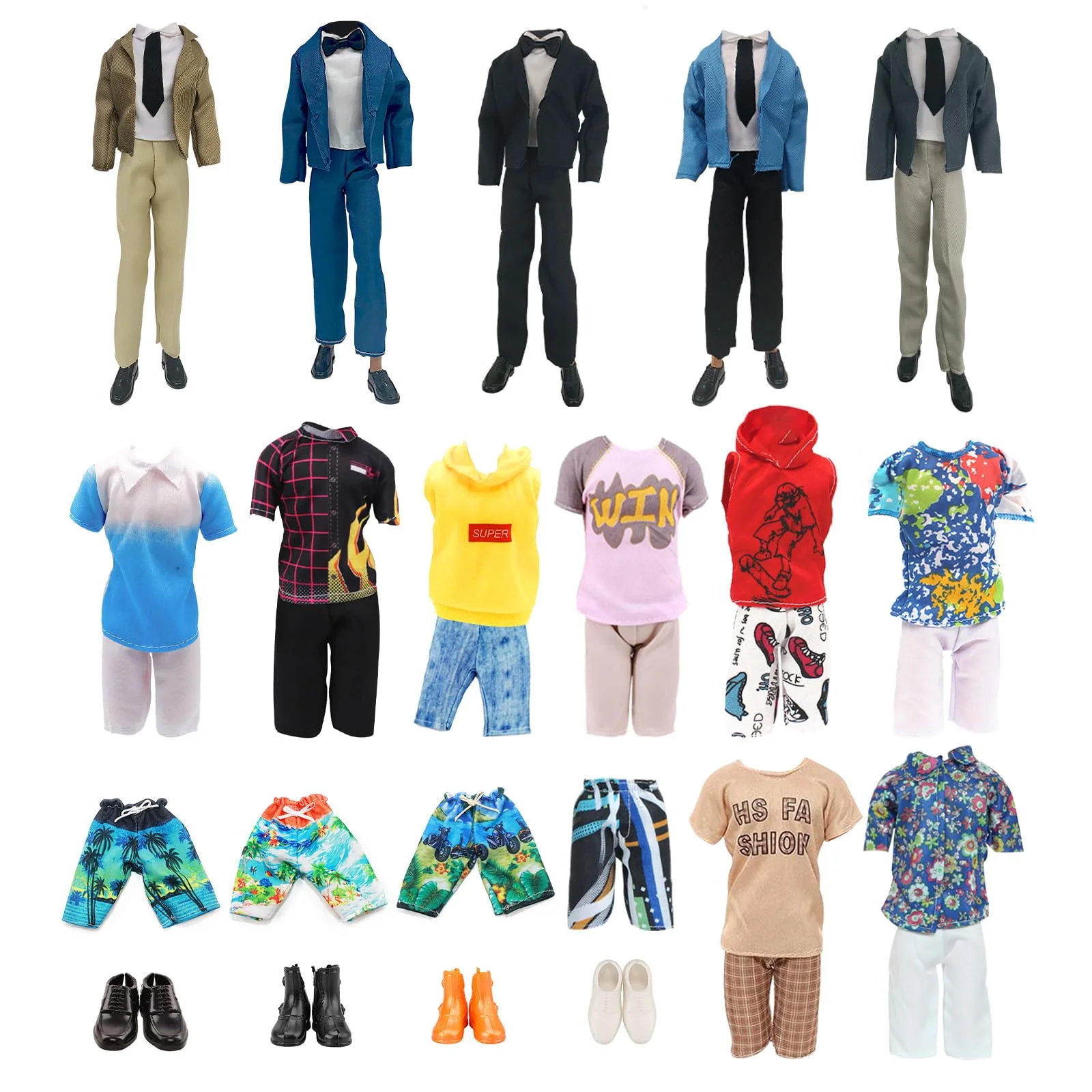 12 Kleidung und Zubehör Kompatibel mit Ken = 2 Sets Anzug + 2 Kurze Ärmel + 2 Shorts + 2 Badehose + 4 Schuhe, für 12 Zoll Jungen Puppen in Zufallsauswahl - Image 6