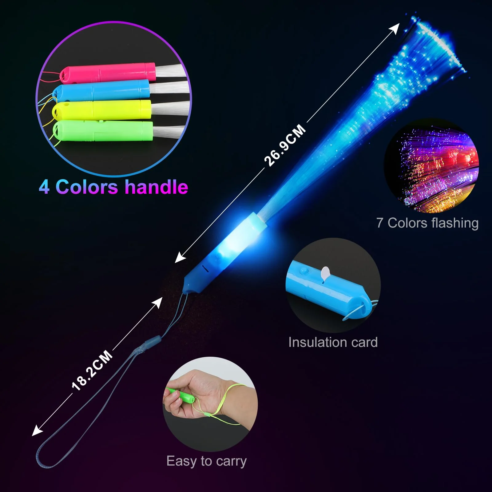 12 Stück Bunte LED Leuchtstäbe – Glasfaser Leuchtstab mit Batterie, Geschenkspielzeug für Kinder, Party Deko & Halloween Deko für Nachtpartys, Konzerte, Weihnachten, Karneval und Hochzeiten (Bunt) - Image 7