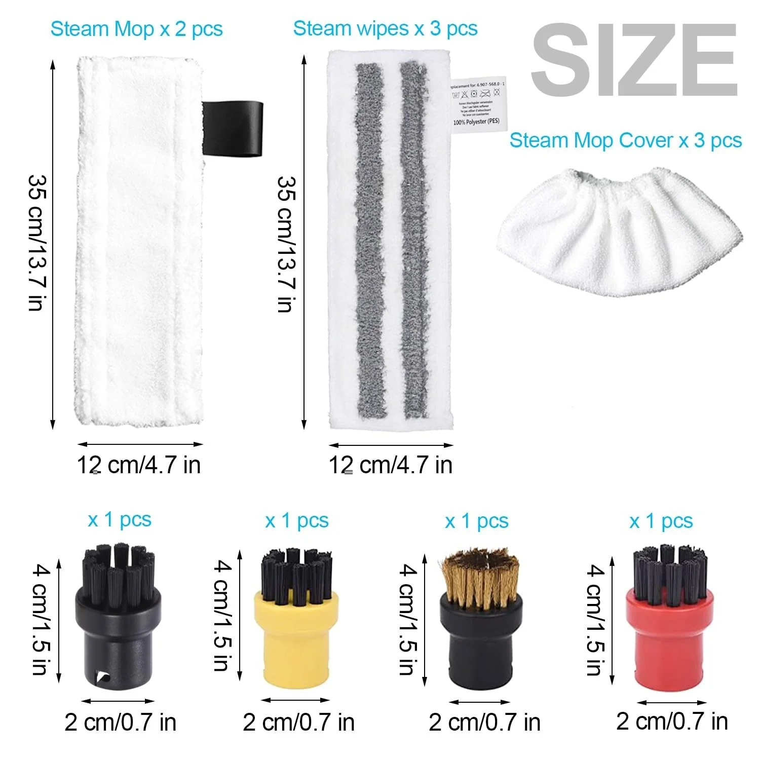 12 Stück Zubehör für Kärcher Dampfreiniger Easyfix SC2 SC3 SC4 SC5, Mikrofaser-Tuchset und Bodendüse Rundbürsten Kompatibel für Kärcher Dampfreiniger New Pack - Image 7