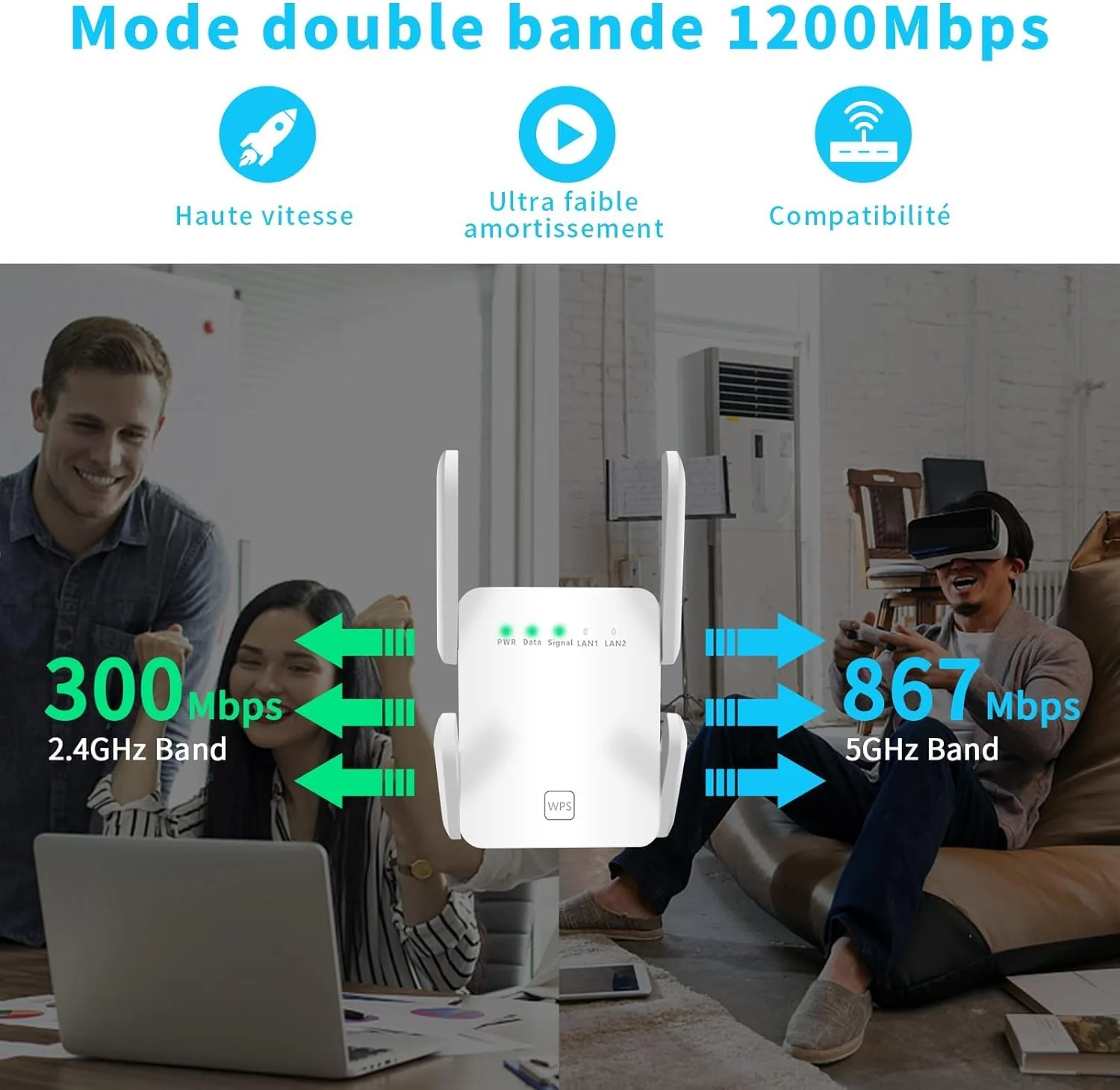 1200M WLAN Repeater,Ultraxtended WiFi Verstärker mit LAN anschluss Access Point,WPS 1-Tippen Einrichten,AP Modus,Kompatibel mit Alexa und Standard-Routern(867 MBit/s 5G + 300 MBit/s 2,4G). - Image 4