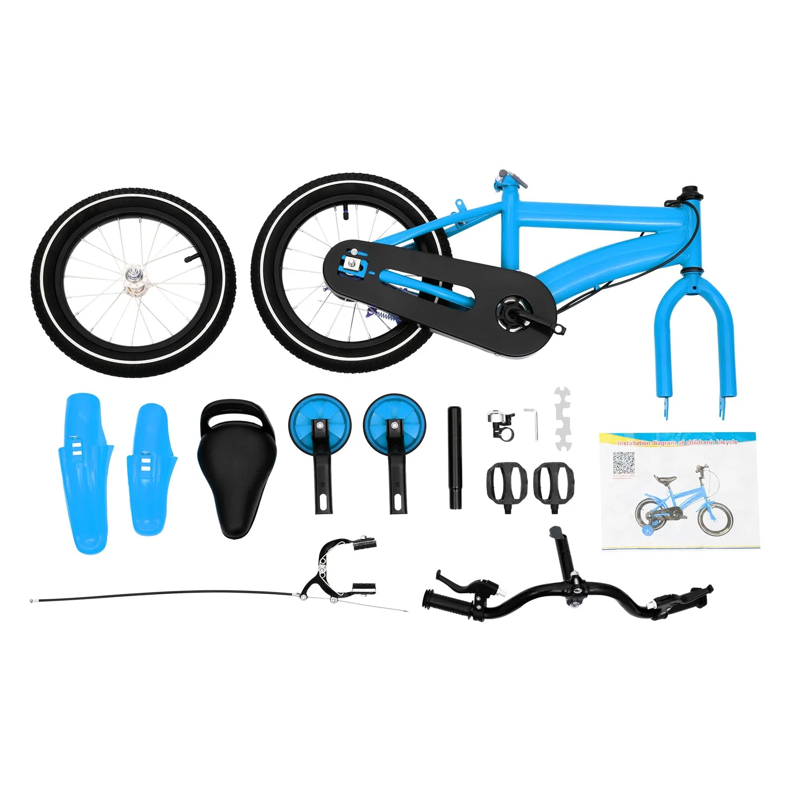14" Kinderfahrrad Jungen MäDchen Lauflernrad HöHenverstellbare Kinder Freestyle Jungenfahrrad Stil Unisex Kinderrad Rad Mountainbike Bike Mit Hilfsrad+Chutzblech+Klingel Bis TragfäHigkeit 50Kg (Blau) - Image 6