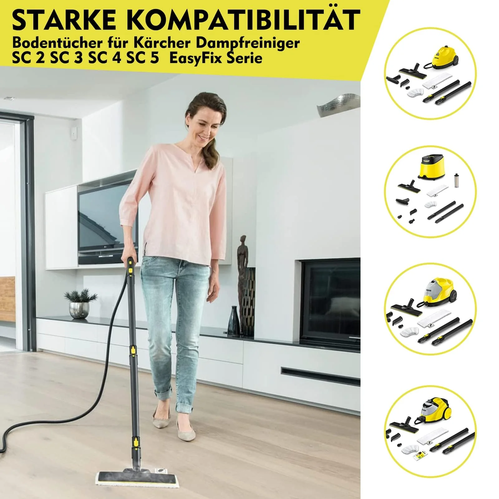 15 Stück Dampfreiniger Zubehör Set Kompatibel für Kärcher Dampfreiniger EasyFix SC 2, SC 3, SC 4, SC 5 (3 Mikrofaser Bodentücher + 3 Schleiftüch + 3 Handdüsentüch + 2 Fugenbürsten + 4 Rundbürsten) - Image 2