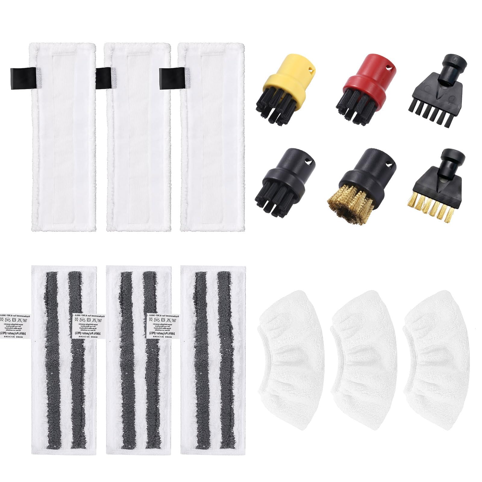 15 Stück Dampfreiniger Zubehör Set Kompatibel für Kärcher Dampfreiniger EasyFix SC 2, SC 3, SC 4, SC 5 (3 Mikrofaser Bodentücher + 3 Schleiftüch + 3 Handdüsentüch + 2 Fugenbürsten + 4 Rundbürsten) - Image 3