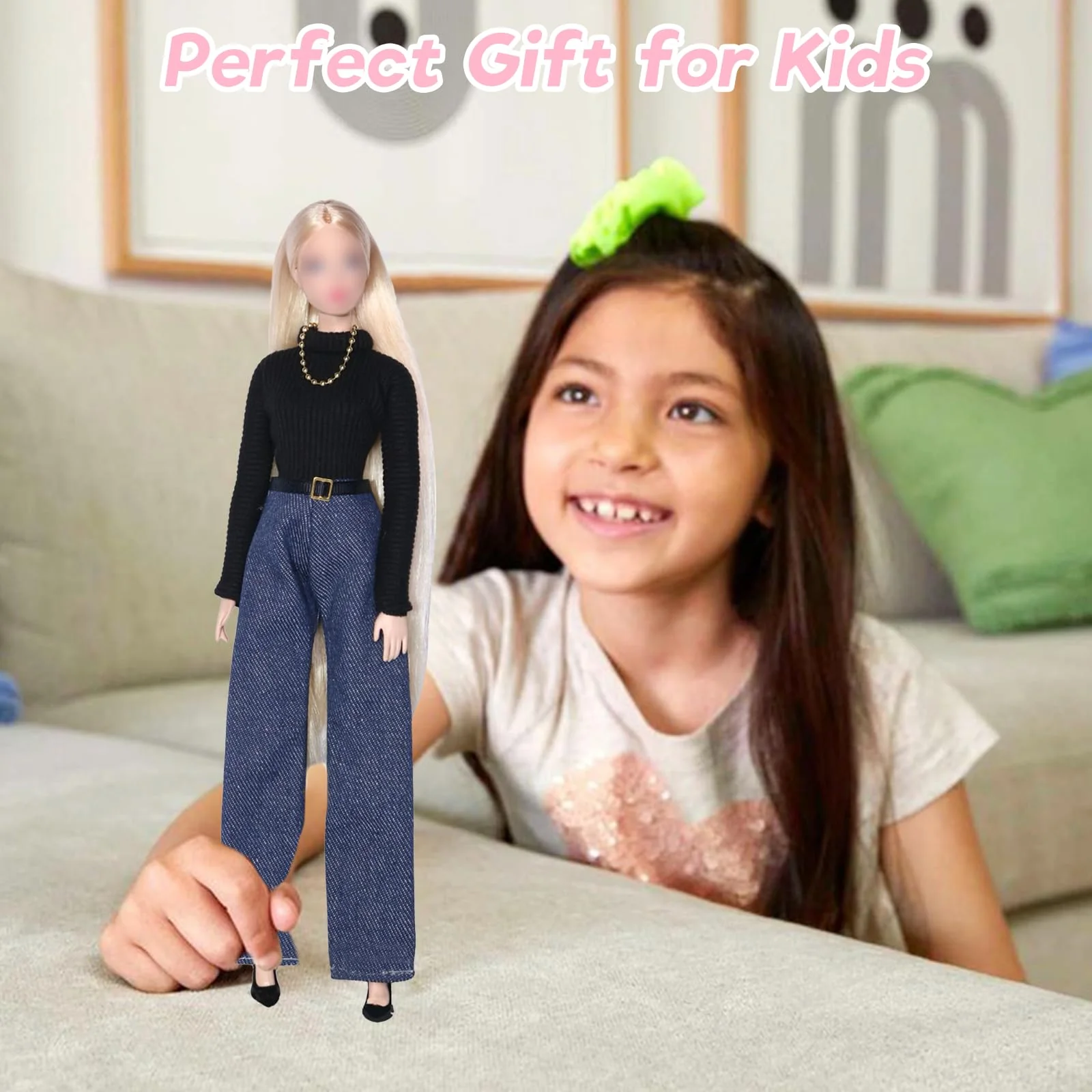 17 Stück Kleidung und Zubehör für 11,5 Zoll Mädchen Puppen Plüsch Westen Set Plüsch Mantel Set Outfits Schleifen Knoten Kleid Langes Etuikleid Set mit 7 Schuhe 5 Zubehör Zufällig Geschenk für Mädchen - Image 3