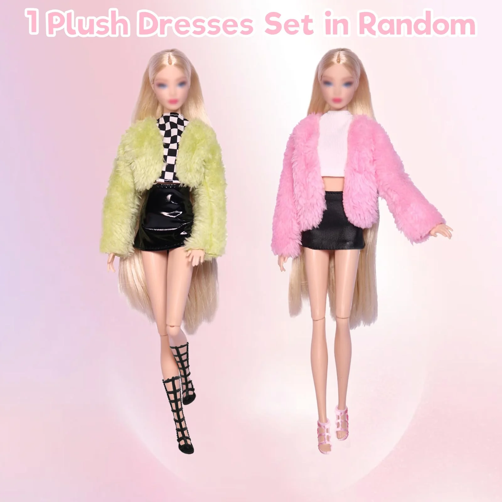 17 Stück Kleidung und Zubehör für 11,5 Zoll Mädchen Puppen Plüsch Westen Set Plüsch Mantel Set Outfits Schleifen Knoten Kleid Langes Etuikleid Set mit 7 Schuhe 5 Zubehör Zufällig Geschenk für Mädchen - Image 5