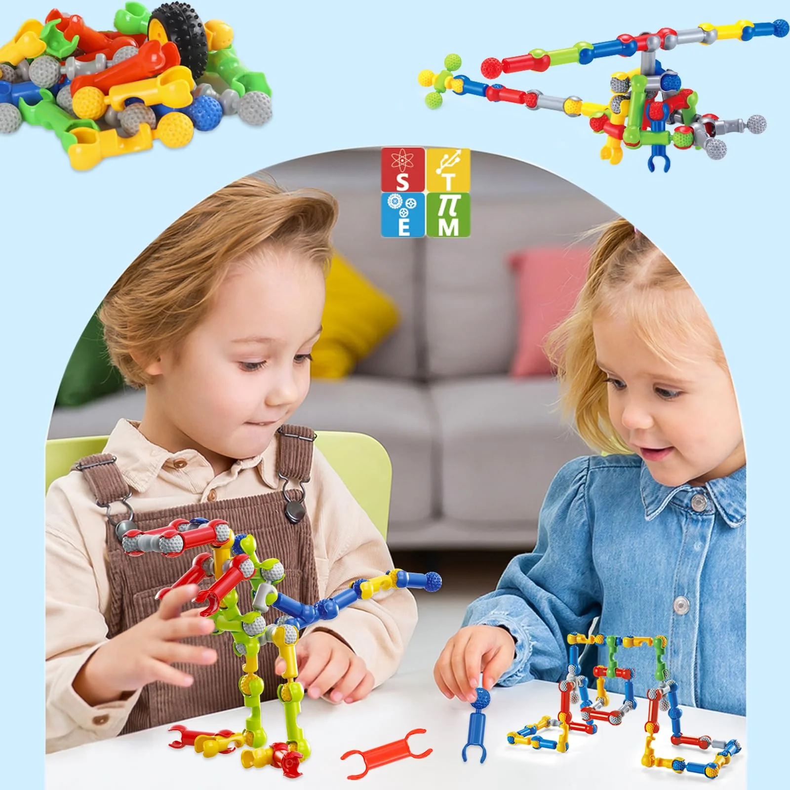 170-teiliges STEM-Bauspielzeug für Kinder im Alter von 4–8 Jahren, pädagogisches Konstruktionsbauset für Kinder, kreative Kinderspiele, Geburtstagsgeschenke für Jungen und Mädchen von 5–7 Jahren - Image 3