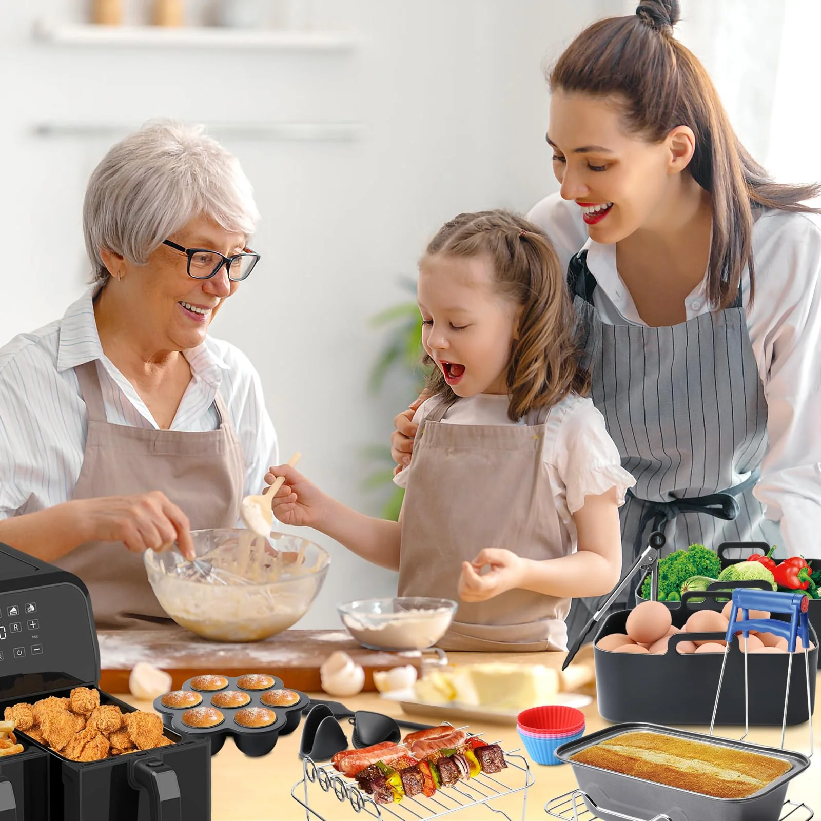 19PCS Zubehör Heißluftfritteuse für Ninja Foodi AF400EU AF300EU AF500EU, Airfryer Zubehör Silikonform Heißluftfritteuse Zubehör Dual Zone Airfryer Accessories für Innsky,Princess,Emerio 7,6L-9,5L - Image 5
