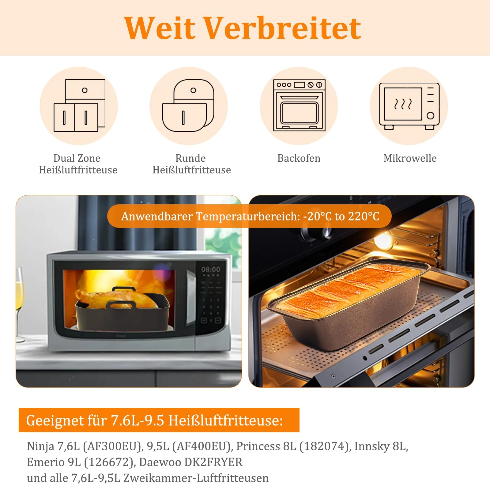 19PCS Zubehör Heißluftfritteuse für Ninja Foodi AF400EU AF300EU AF500EU, Airfryer Zubehör Silikonform Heißluftfritteuse Zubehör Dual Zone Airfryer Accessories für Innsky,Princess,Emerio 7,6L-9,5L - Image 6