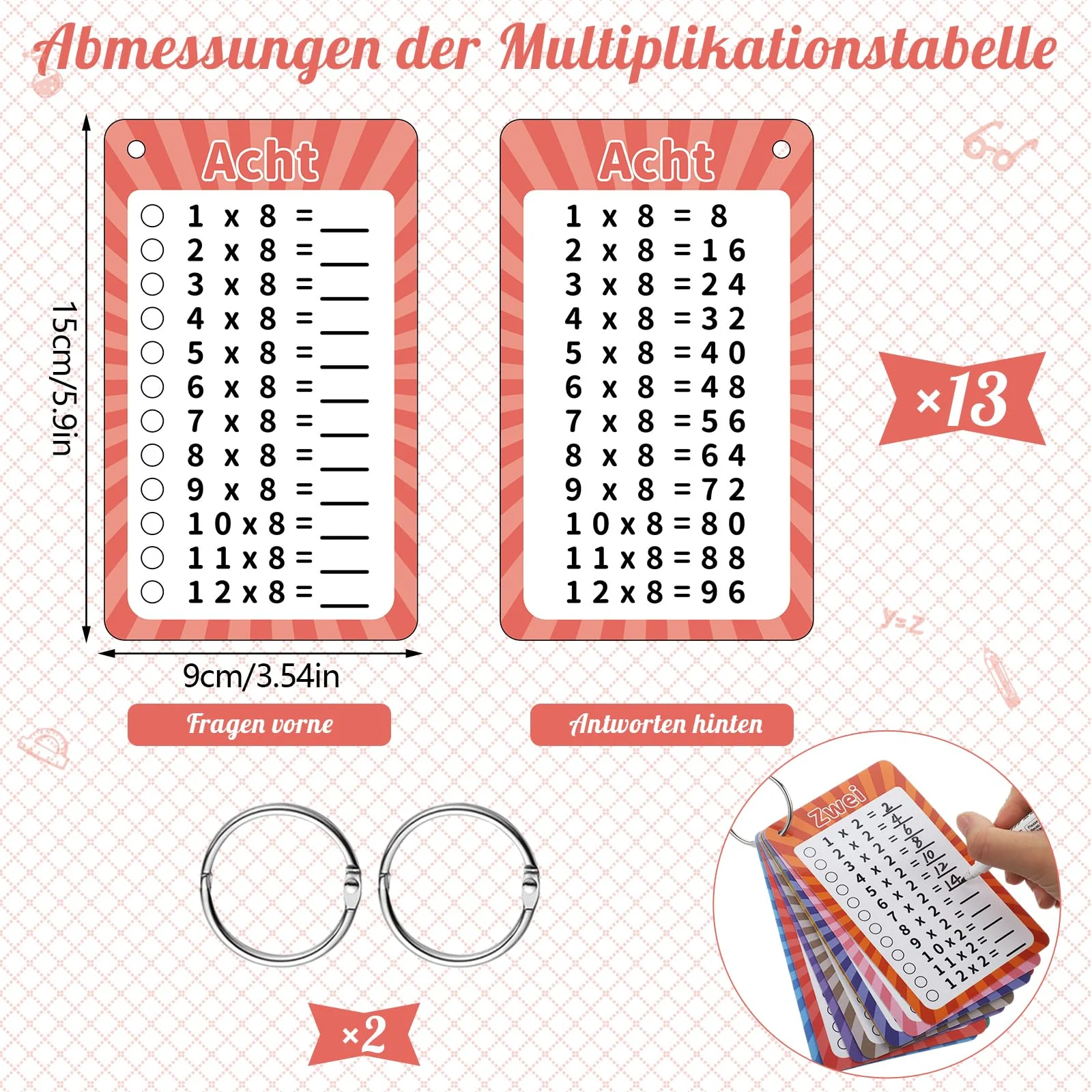 1x1 Lernkarten, Einmaleins Spiel 1x1 Lernen Spiel Einschulung Geschenk Spiele ab 5 Jahren zum Rechnen Lernen (13 Blätter) - Image 6