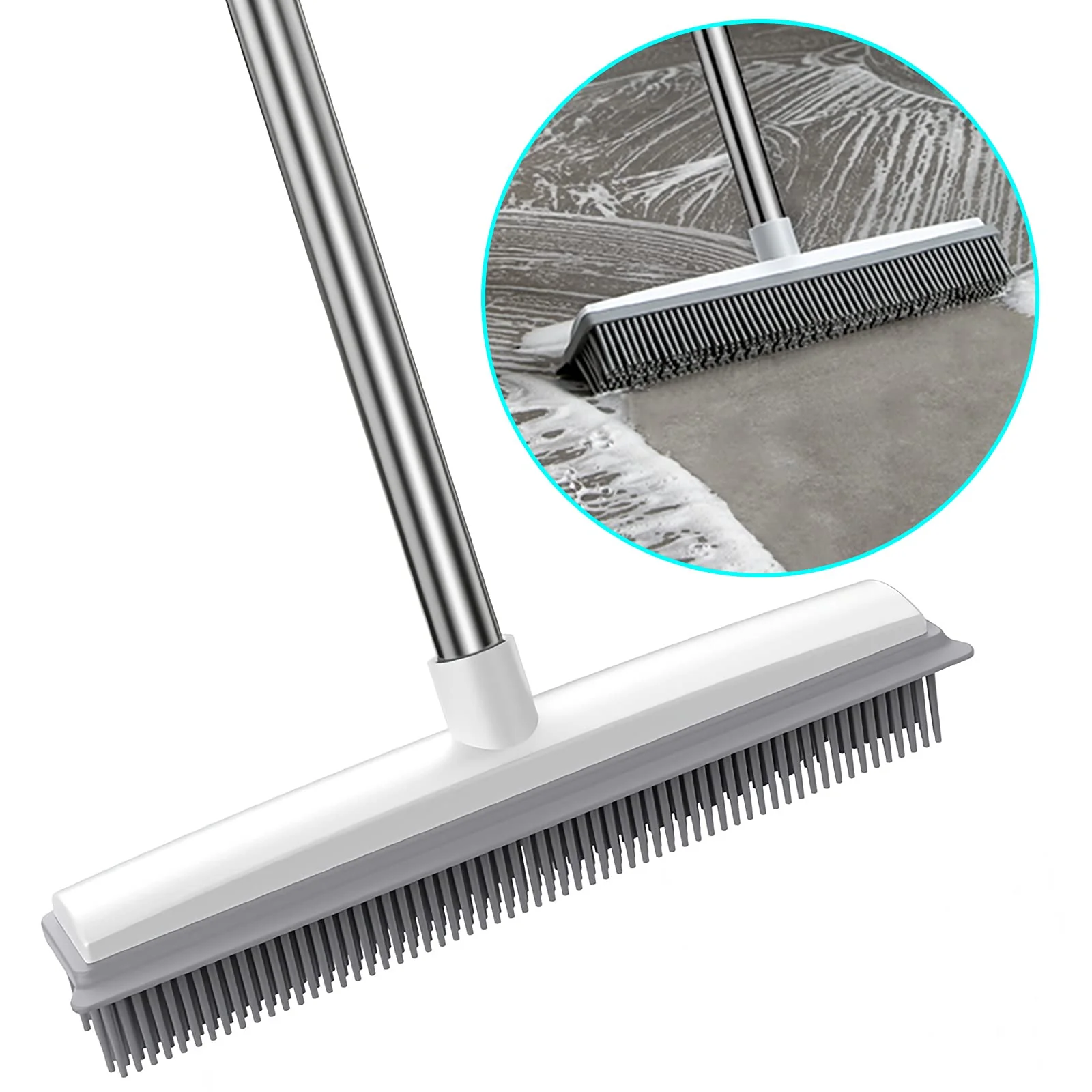 2 in 1 Gummibesen mit Stiel, 156cm Langen Stiel Besen zum Entfernen von Tiere Katzen Hunde Haare Teppichbürste Bodenbürste Kehrbesen für Innen- und Außenbereich Schrubber mit Wasserabziehkante - Image 5
