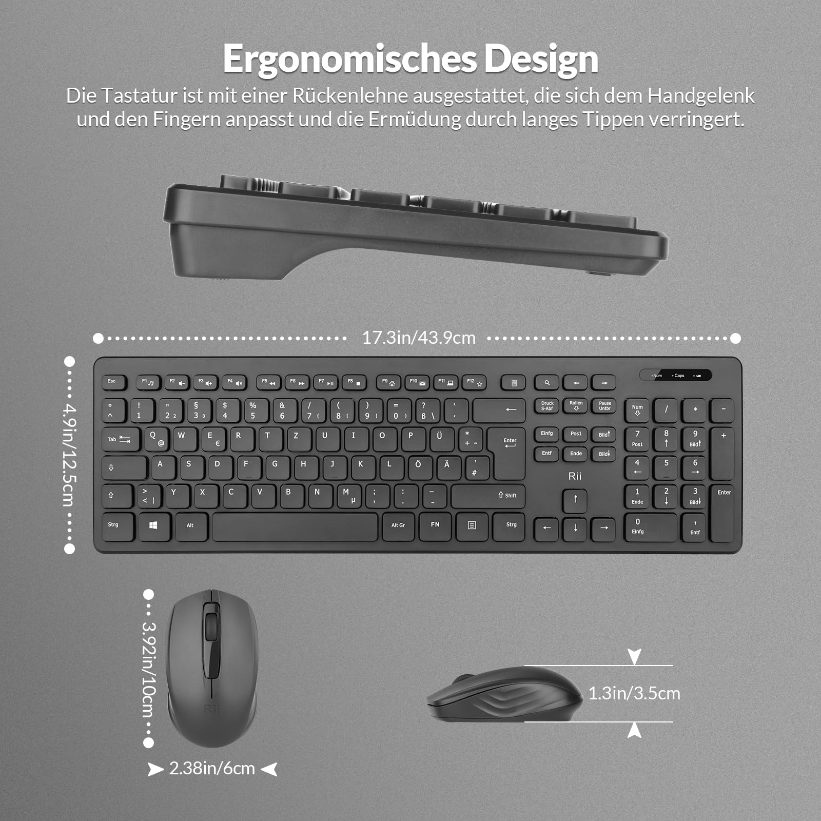 【2-Pack】 Rii Tastatur Maus Set kabellos, Funktastatur mit Maus, Wireless Keyboard and Mouse, Für PC/Laptop/Windows/Smart TV, Deutsches Layout - schwarz - Image 3