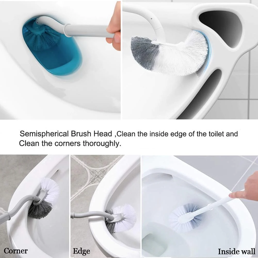 2 Pack Toilettenbürste, Klobürste mit randreiniger, Upgrade WC Bürste, Klobürste gebogen, Langer Stiel, Kunststoff-Toilettenbürstenset mit Starken Borsten für Tiefenreinigung - Image 3