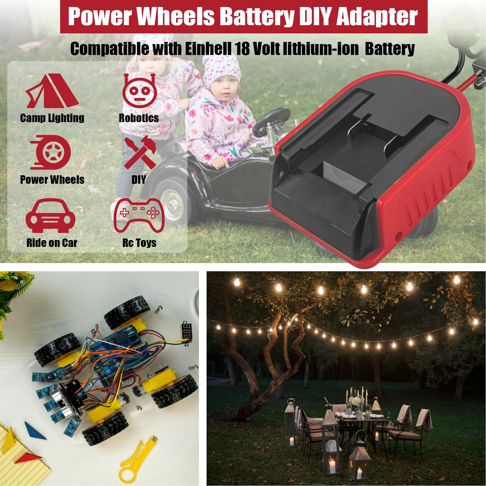 2 Packungen Power Wheel Adapter für EINhell 18V Akku Power Wheels Akku Konverter mit Sicherungen & Drahtklemmen, 14AWG Draht, Stromanschluss für DIY Rc Auto Spielzeug, Robotik und Rc Truck - Image 7