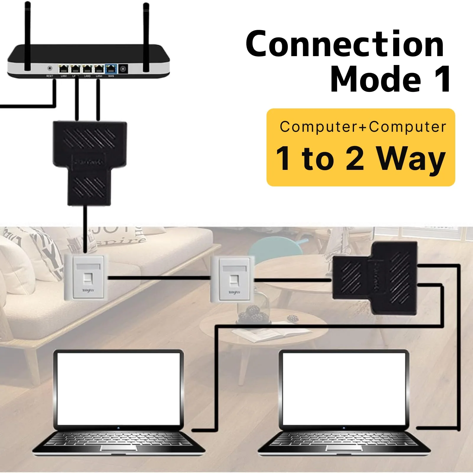2 Stück Ethernet Splitter Netzwerk Verlängerungen Adapter, RJ45 Splitter LAN Switch 2Port,RJ45 Kupplung Ethernet LAN Kabel Adapter Verbinder, Ethernet Kabelverteiler für Netzwerkadapter - Image 6
