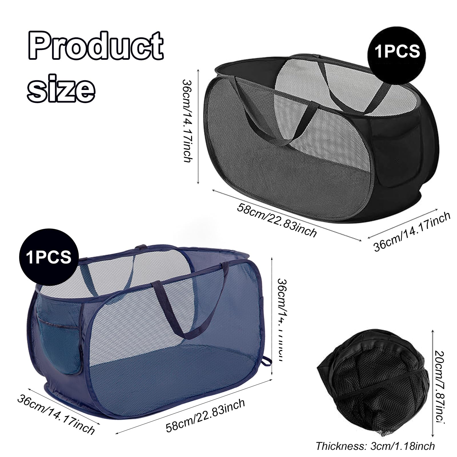 2 Stück Pop Up Wäschekorb, Wäschekorb Faltbar Groß 36x36x58cm Wäschekorb Klappbar mit Griff Atmungsaktiver Wabennetz Foldable Laundry Basket für Heim Camping und Reisen - Image 6