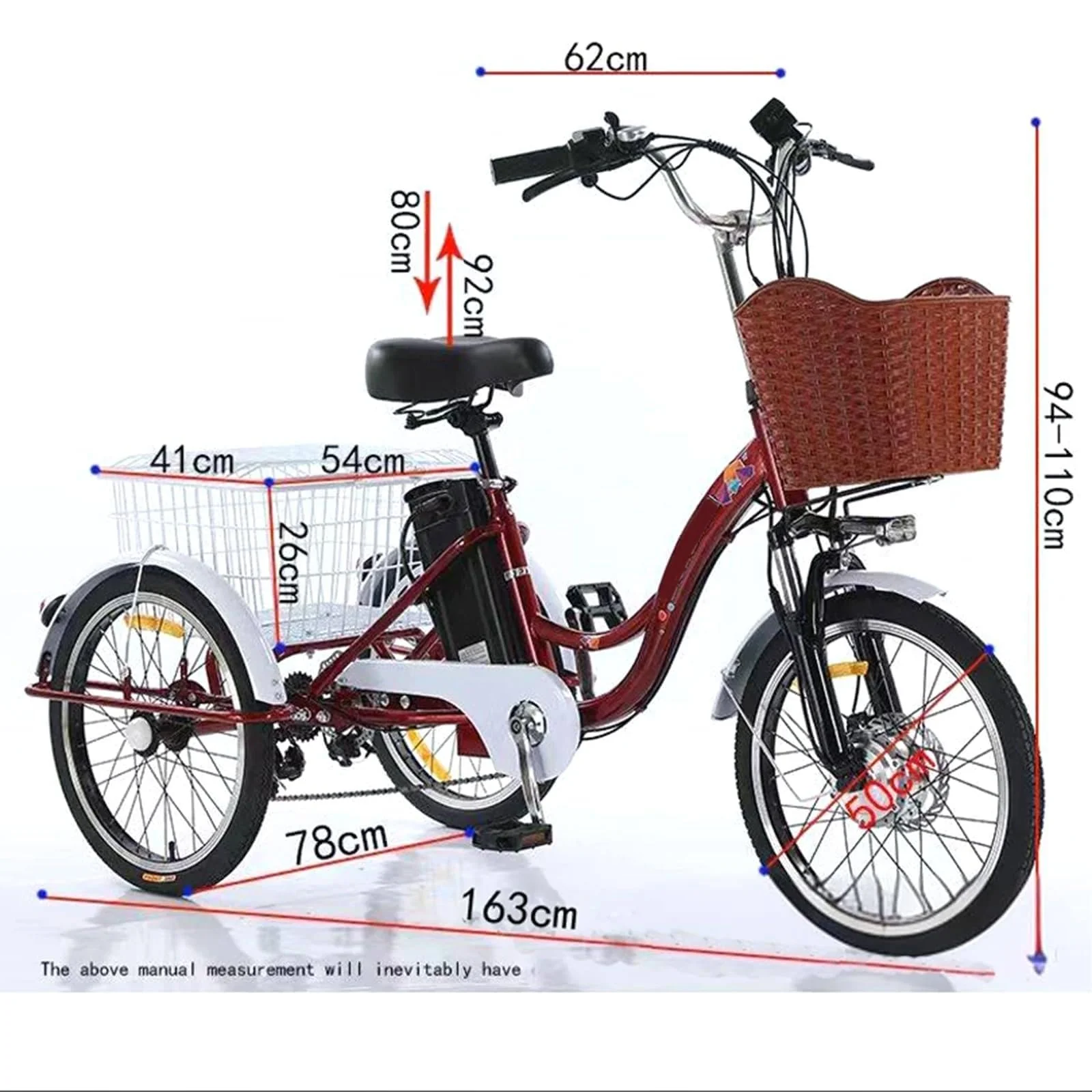 20″ Elektro Dreirad FüR Erwachsene, 7-Gang 3-Rad Elektrofahrrad, Mit Herausnehmbarem 48V 12Ah Akku (35–45 Km Reichweite), Verstellbarem Sitz (80–92 cm), Mit Scheinwerfer + Hupe B - Image 7
