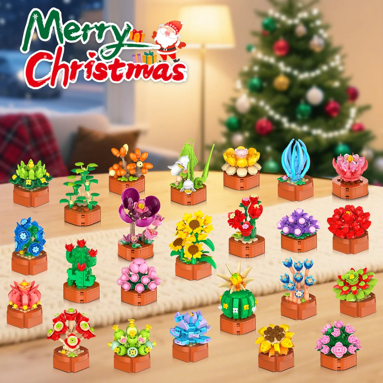 2025 Adventskalender Blumen Sukkulenten 3,6 Mini Bausatz – 24 Tage Countdown Kalender, Weihnachts Botanik Kollektion Heimdekoration Klemmbausteine für Erwachsene Frauen Kinder Mädchen Jungen ab 10+ - Image 2