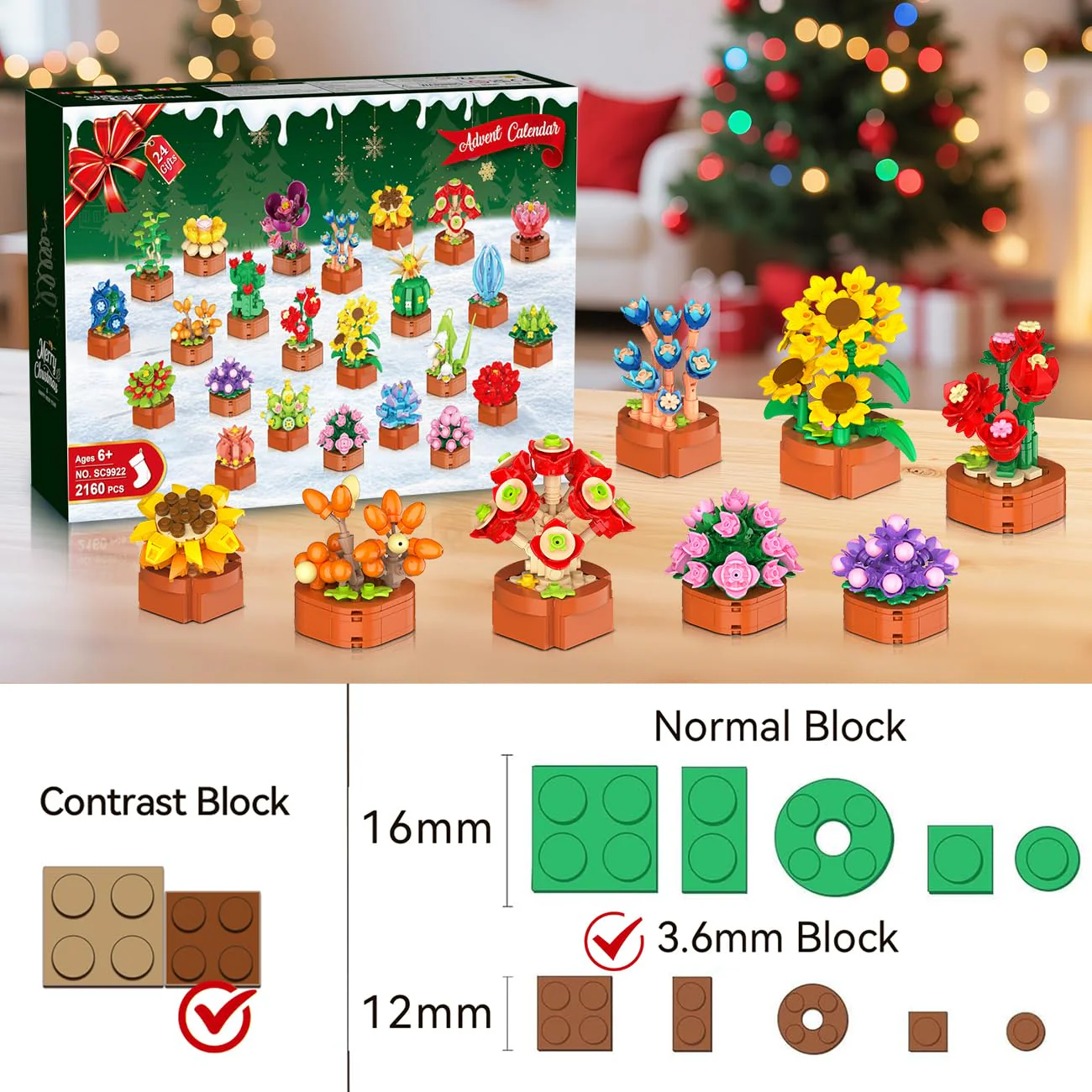2025 Adventskalender Blumen Sukkulenten 3,6 Mini Bausatz – 24 Tage Countdown Kalender, Weihnachts Botanik Kollektion Heimdekoration Klemmbausteine für Erwachsene Frauen Kinder Mädchen Jungen ab 10+ - Image 5