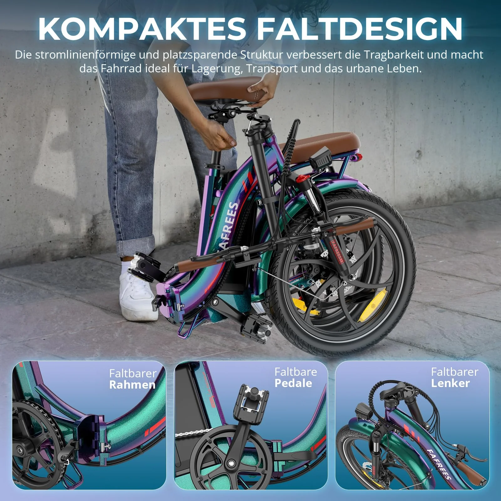 2025 Ebike F20 Pro+ Fatbike Faltrad 20 Zoll mit 36V 22.5AH Akku Damen Ebike Herren 250W, Erwachsene Fatbike Elektromobilrad 140kg, E Mountainbike 20°, Ebike 25km/ (Hecktasche, Buntes Grün) - Image 3