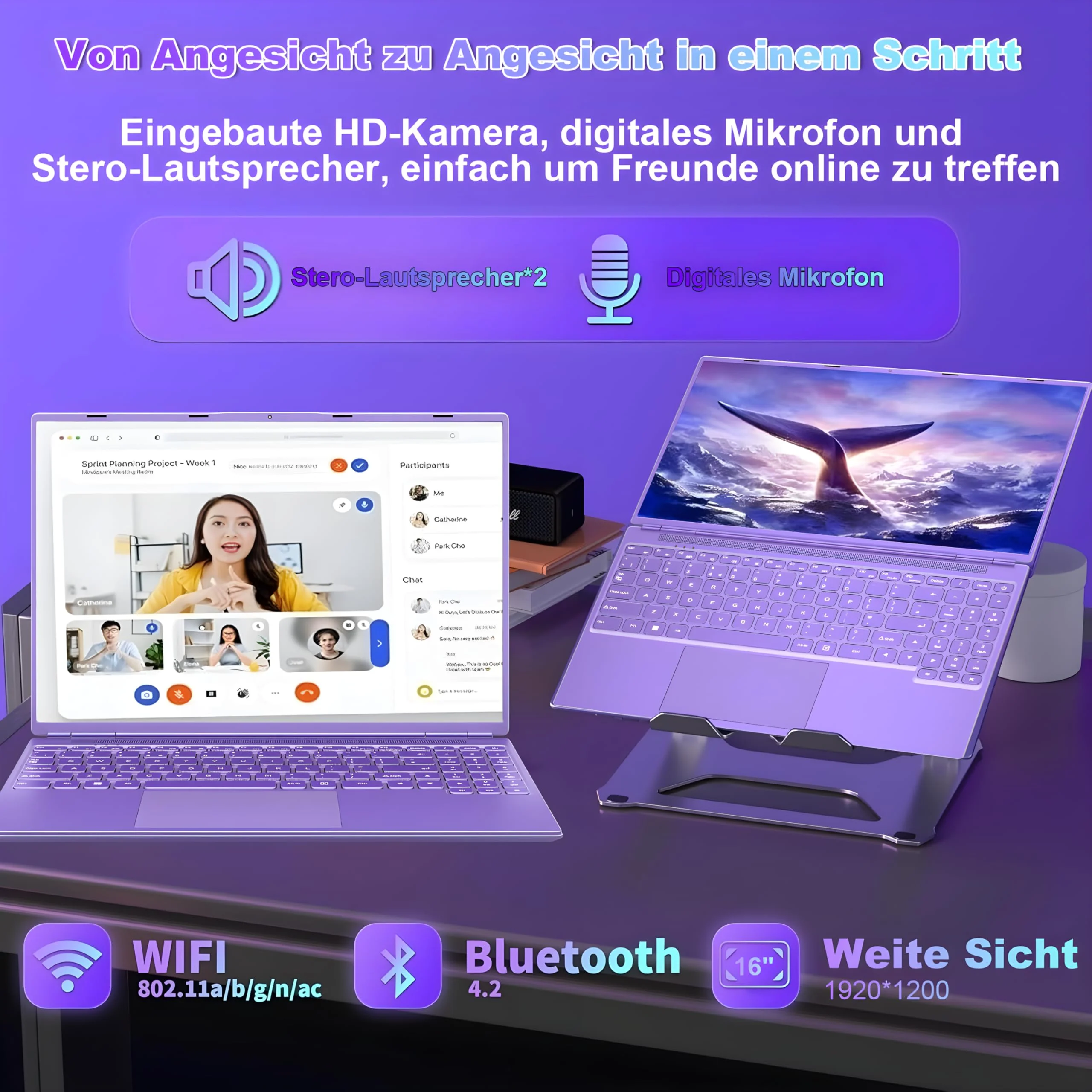 2025 Gaming Laptop 16 Zoll Win11 12+512GB SSD Unterstützung 2TB(HDD-2TB) 1920x1200 Notebook 4-Core Celeron N5095 (bis 2.9GHz) Laptop mit Nummerntastatur WiFi Mini HDMI Deutscher Tastaturschutz-Lila - Image 4