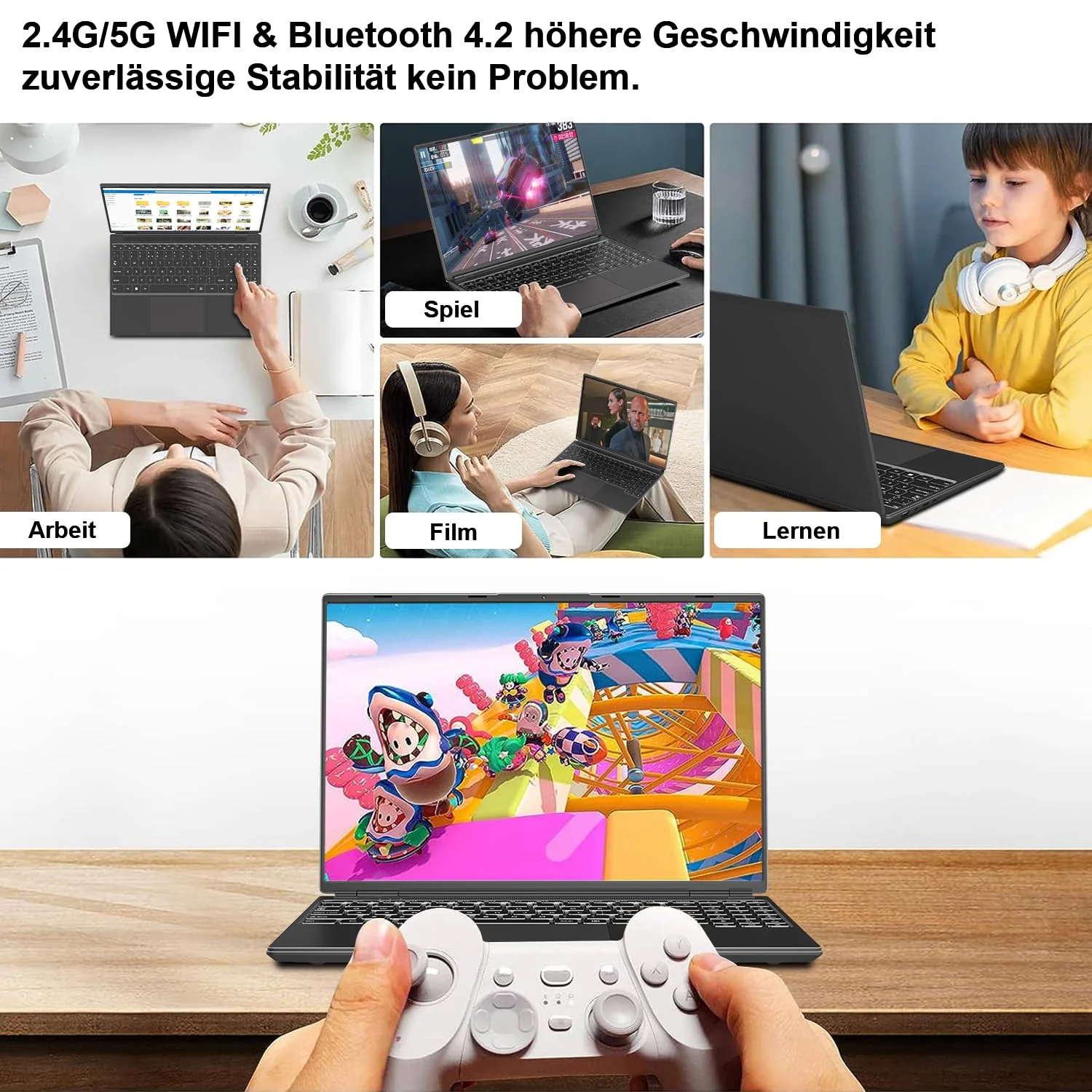 2025 Gaming Laptop 16 Zoll Win11 12+512GB SSD Unterstützung 2TB(HDD-2TB) 1920x1200 Notebook 4-Core Celeron N5095 (bis 2.9GHz) Laptop mit Nummerntastatur WiFi Mini HDMI Deutscher Tastaturschutz-Schwarz - Image 2