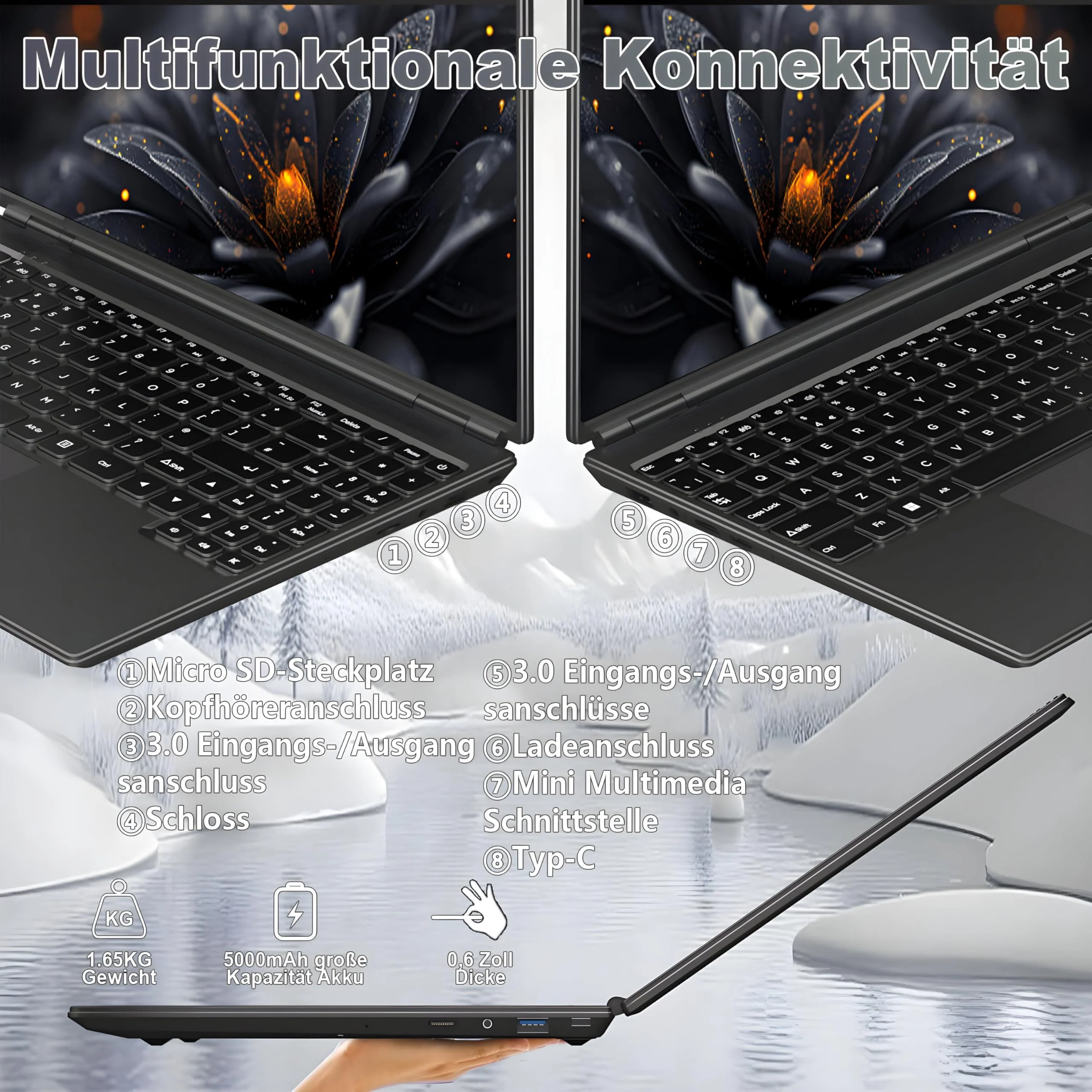 2025 Gaming Laptop 16 Zoll Win11 12+512GB SSD Unterstützung 2TB(HDD-2TB) 1920x1200 Notebook 4-Core Celeron N5095 (bis 2.9GHz) Laptop mit Nummerntastatur WiFi Mini HDMI Deutscher Tastaturschutz-Schwarz - Image 3