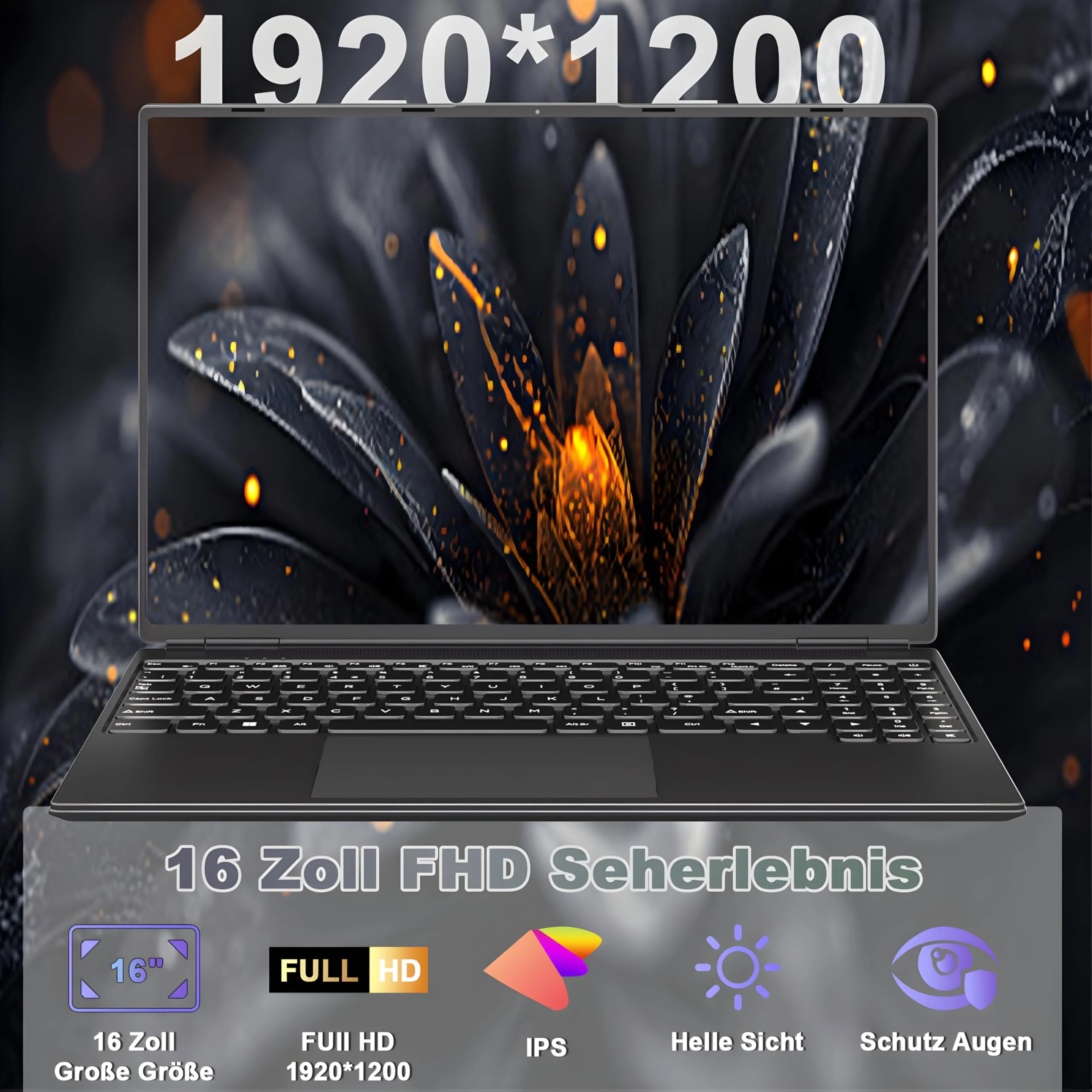 2025 Gaming Laptop 16 Zoll Win11 12+512GB SSD Unterstützung 2TB(HDD-2TB) 1920x1200 Notebook 4-Core Celeron N5095 (bis 2.9GHz) Laptop mit Nummerntastatur WiFi Mini HDMI Deutscher Tastaturschutz-Schwarz - Image 6