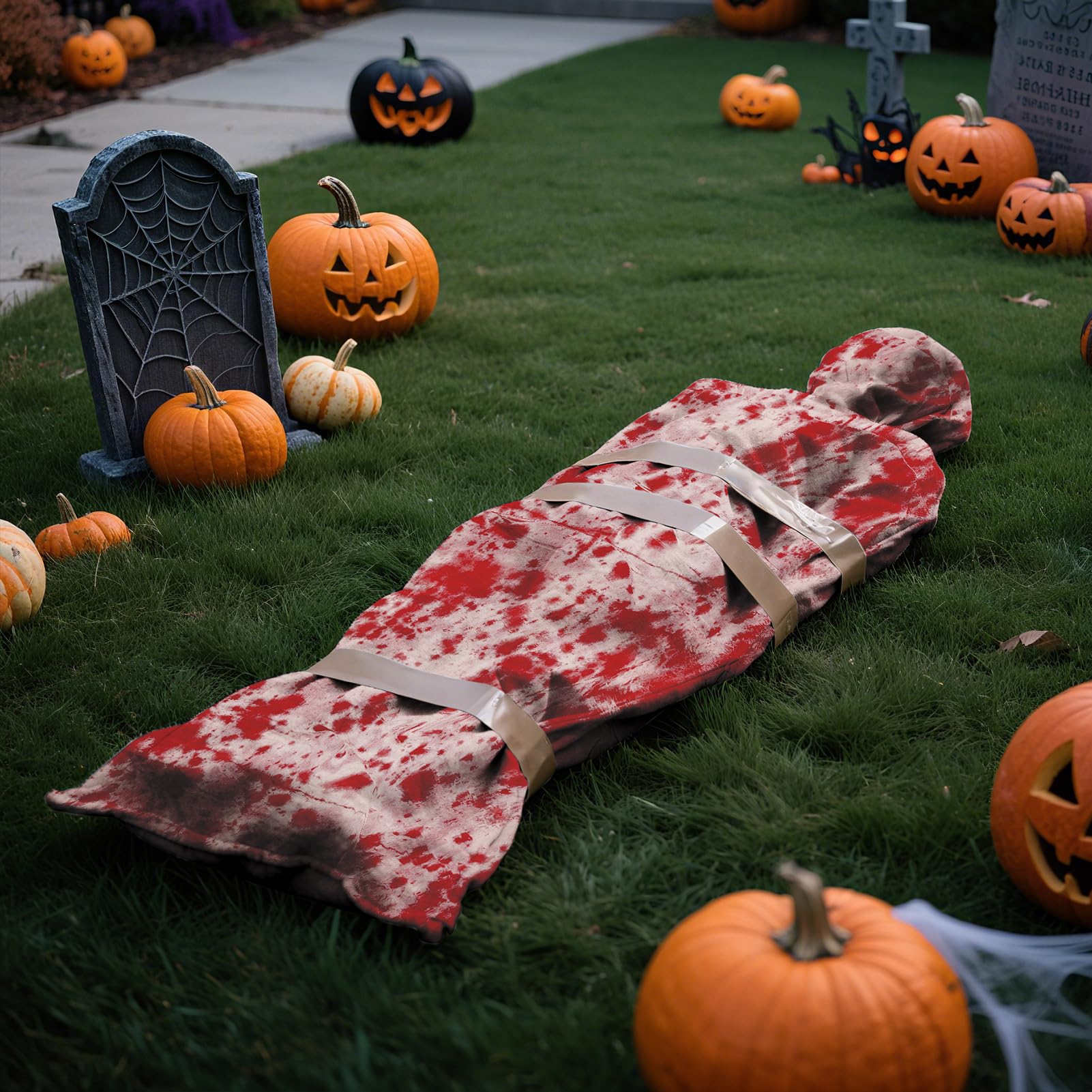 2025 Neue Halloween Deko Leichensack,185 * 86 cm Blutbeflecktes Tuch GefäLschte Leiche Requisiten Horror Deko Gruselig für Grusel Garten Party Spukhaus Rasen Outdoor Halloween-Dekoration Innen - Image 4