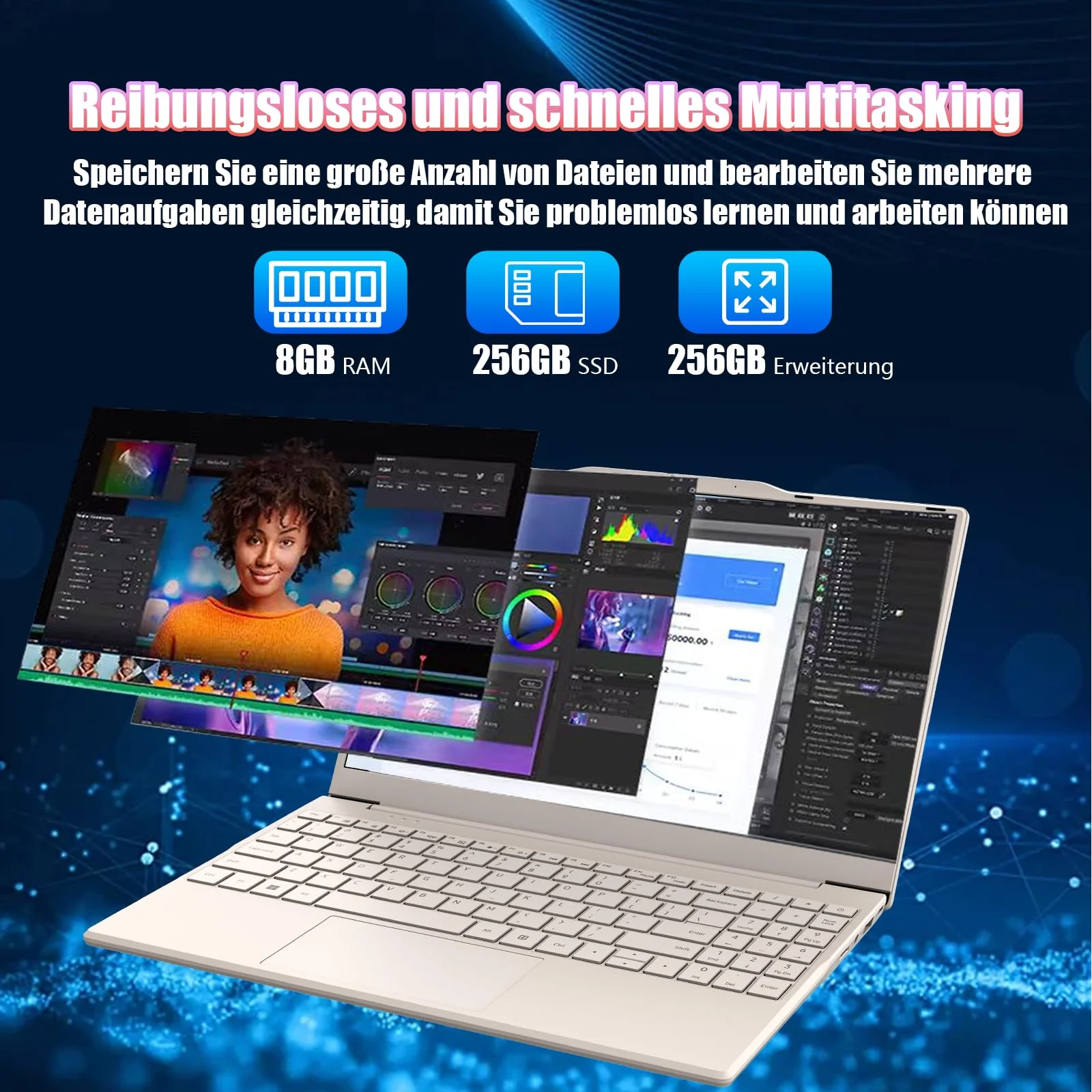 2025 Neueste Tragbarer Laptop für Studenten und Unternehmen,14 Zoll Notebook Computer FHD IPS Display,8GB RAM 256GB SSD,Celeron N5095(Bis zu 2.9GHz,Beats N4020),QWERTY Numerische Tastatur,WiFi,Webcam - Image 6