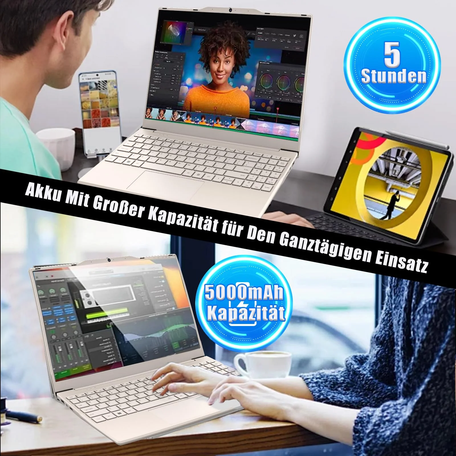 2025 Neueste Tragbarer Laptop für Studenten und Unternehmen,14 Zoll Notebook Computer FHD IPS Display,8GB RAM 512GB SSD,Celeron N5095(Bis zu 2.9GHz,Beats N4020),QWERTY Numerische Tastatur,WiFi,Webcam - Image 2