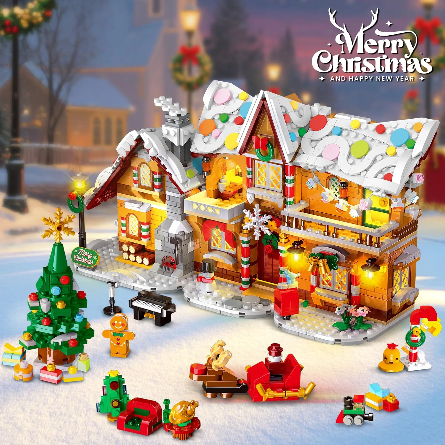 2025 Weihnachts Lebkuchenhaus Bausatz mit Licht – 3 Stilmodi Weihnachtsdorf Bausteine mit Weihnachtsmann Weihnachtsbaum Zug –Weihnachts Klemmbausteine für Erwachsene Kinder Jahren 6+（1477Stück） - Image 2