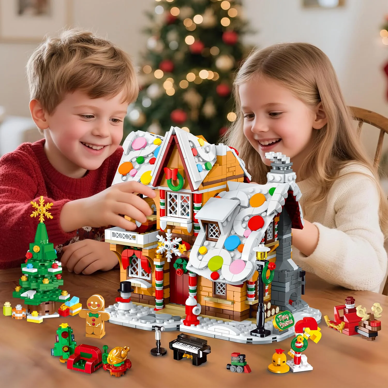 2025 Weihnachts Lebkuchenhaus Bausatz mit Licht – 3 Stilmodi Weihnachtsdorf Bausteine mit Weihnachtsmann Weihnachtsbaum Zug –Weihnachts Klemmbausteine für Erwachsene Kinder Jahren 6+（1477Stück） - Image 3