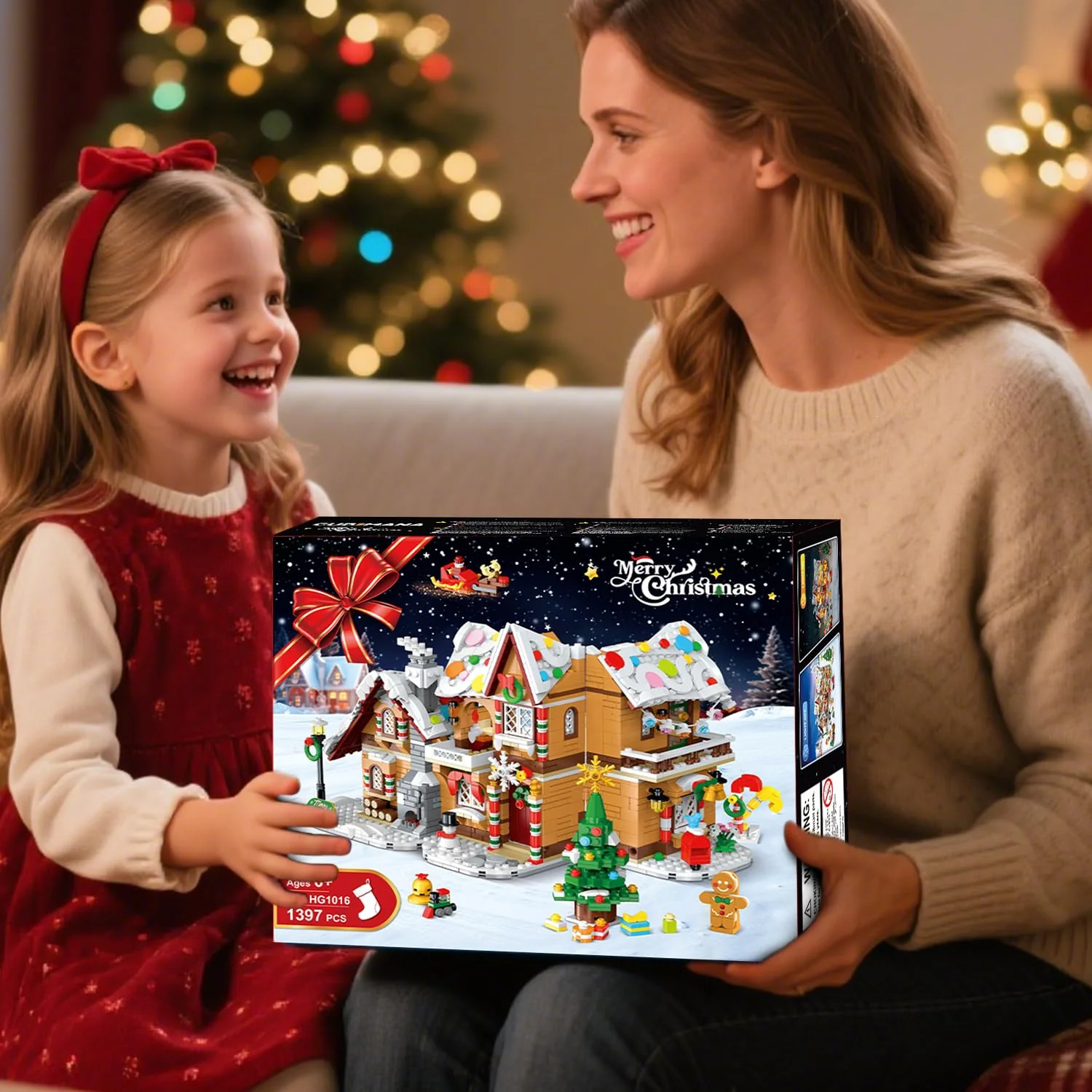 2025 Weihnachts Lebkuchenhaus Bausatz mit Licht – 3 Stilmodi Weihnachtsdorf Bausteine mit Weihnachtsmann Weihnachtsbaum Zug –Weihnachts Klemmbausteine für Erwachsene Kinder Jahren 6+（1477Stück） - Image 5