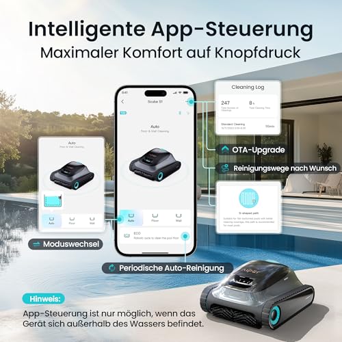 (2026 Upgrade) AIPER Scuba S1 Poolroboter Boden und Wand, Wasserlinienreinigung, Doppelfiltration, 270 Min Laufzeit, Intelligente Navigation, App-Steuerung & OTA-Updates für Einbau- und Aufstellpools - Image 7