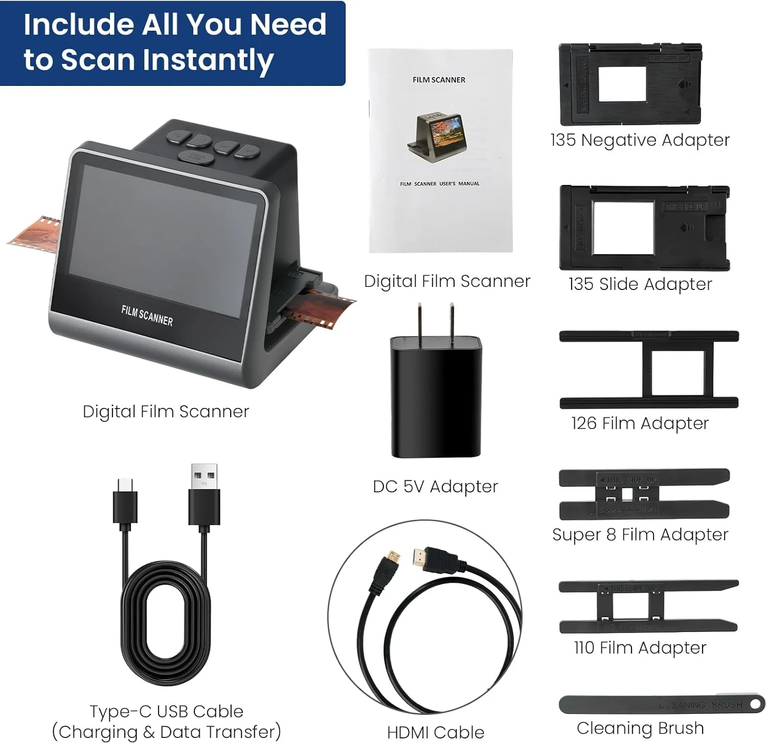 22MP Diascanner - Fotoscanner mit 5 "LCD Display, Negativscanner und Dia Scanner zum Digitalisieren Konvertiert 35mm, 135, 126 KPK, 110 Negative und Super 8-Film in Hochauflösende JPEG-Digitalfotos - Image 3