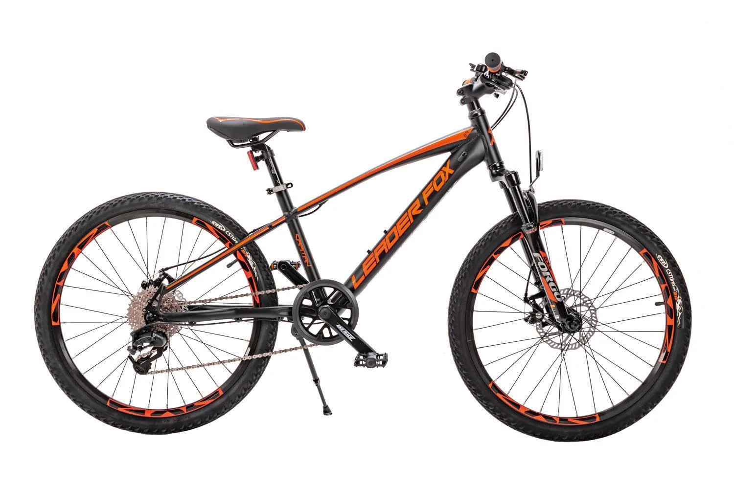 24 Zoll Alu Mountainbike Leader Fox Capitan 8 Gang Scheibenbremsen Schwarz Orange