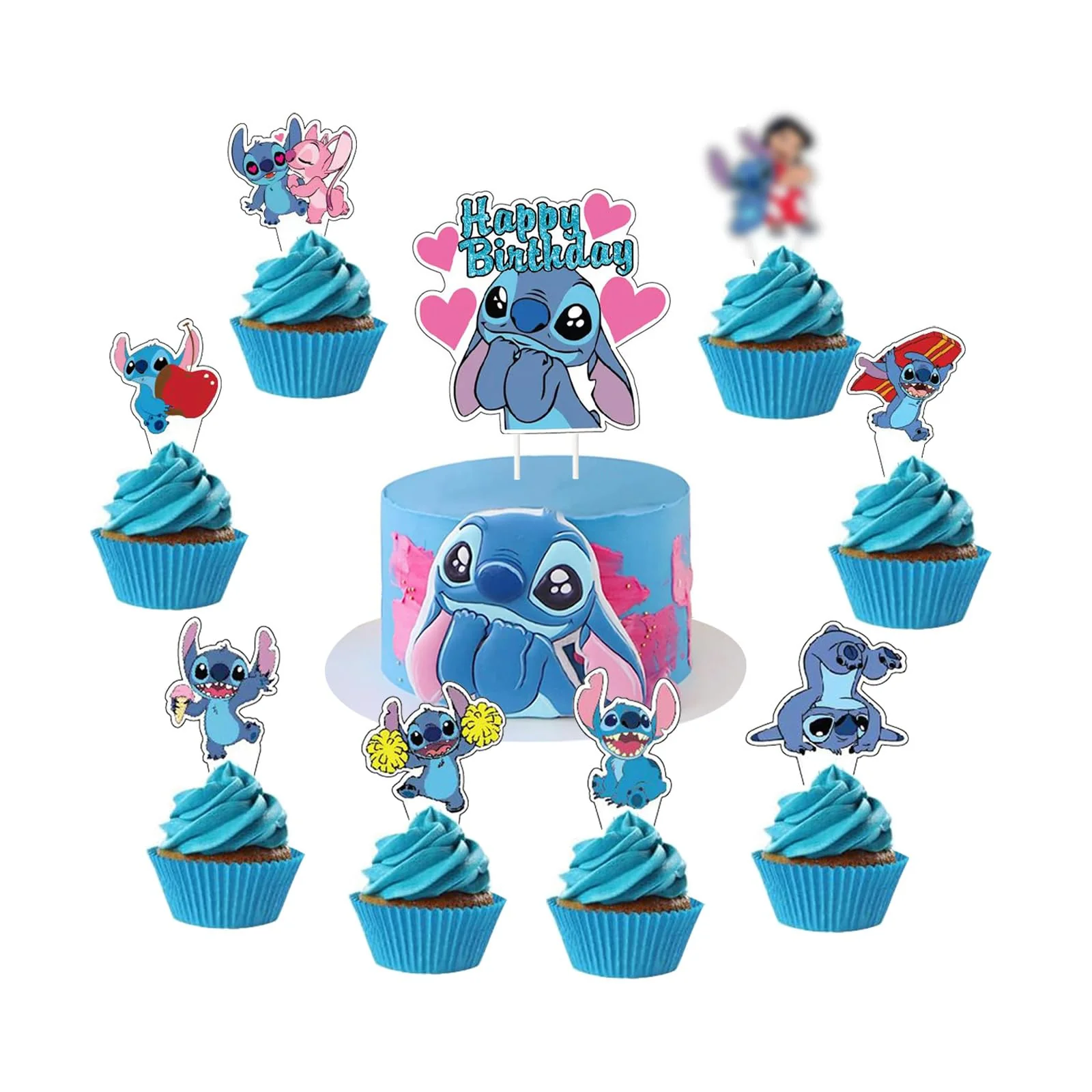 25 Stück Stitch Tortendeko Set – Happy Birthday Cake Topper für Kindergeburtstag, Cartoon Figuren Deko für Torte & Cupcakes